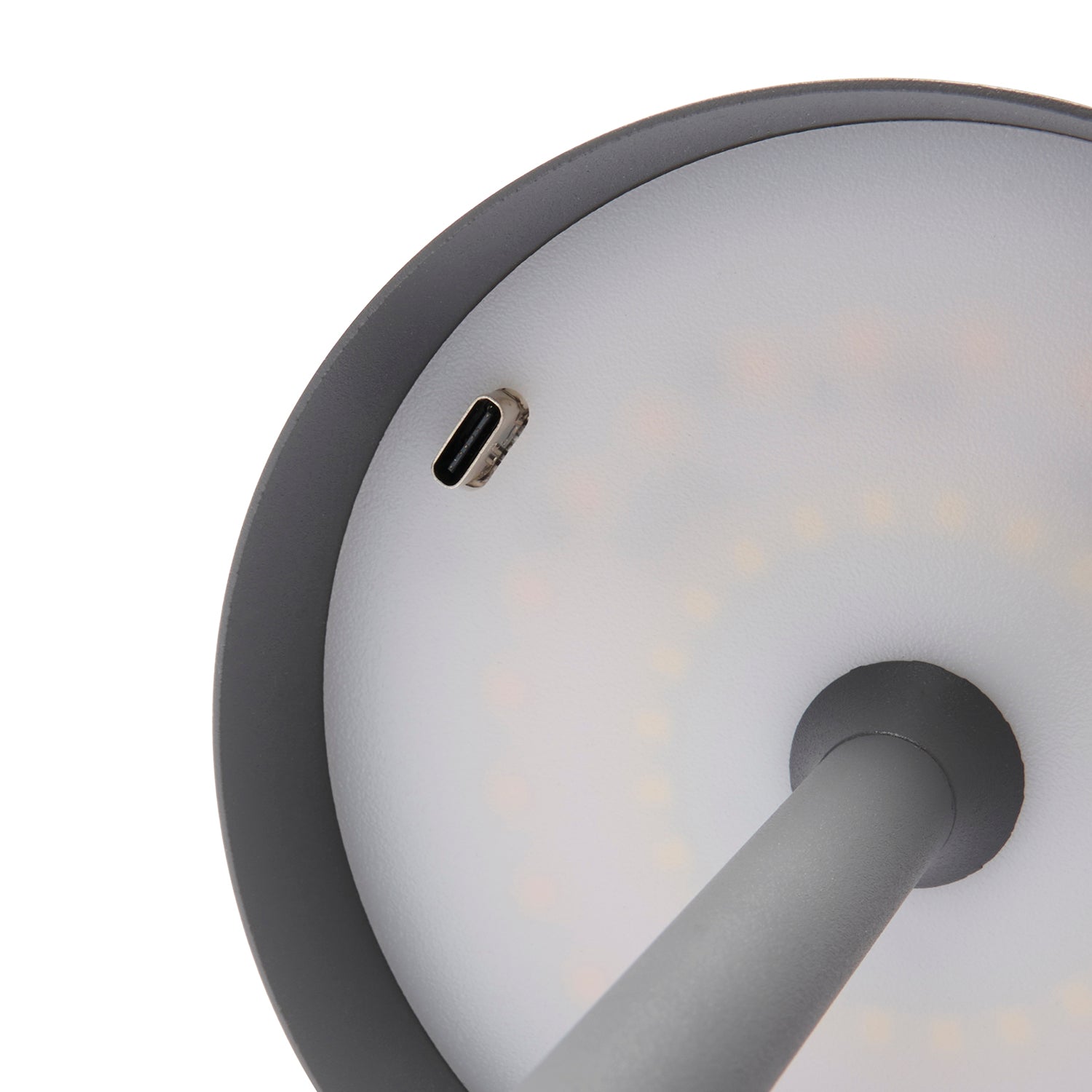 Grey rechargeable table lamp by Sophie Allport charging port detail