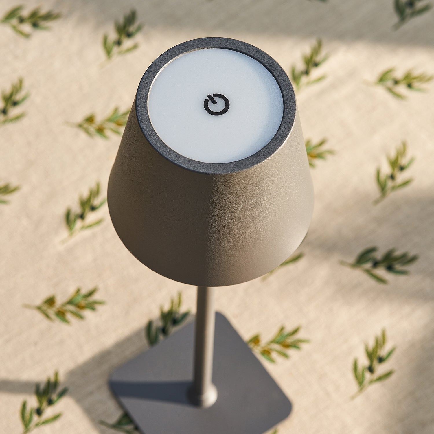 Grey rechargeable table lamp by Sophie Allport switch detail