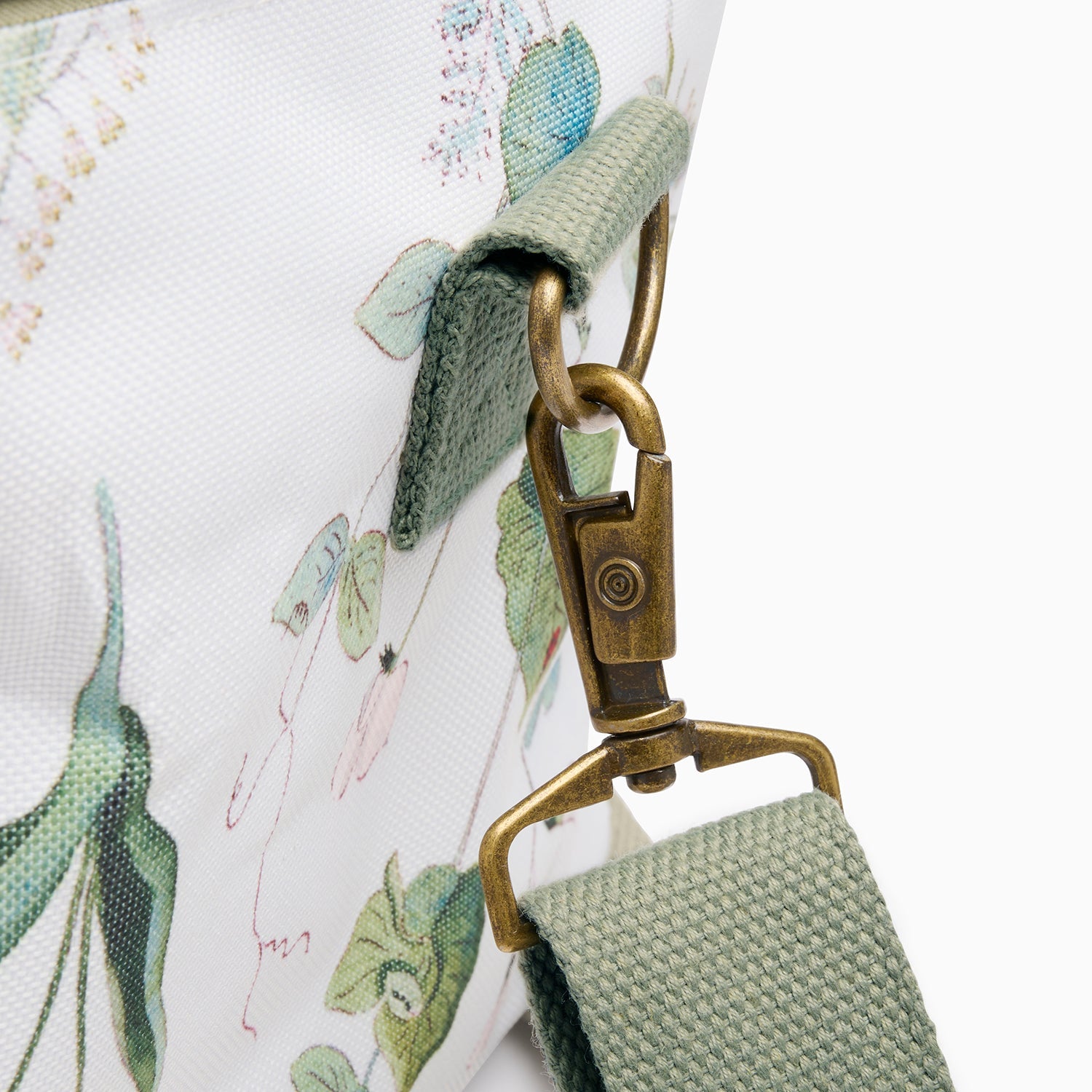 White picnic bag with floral print by Sophie Allport clasp detail