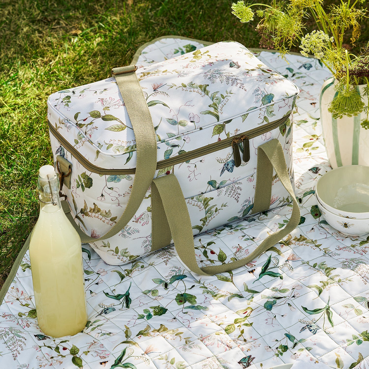 White picnic bag with floral print by Sophie Allport