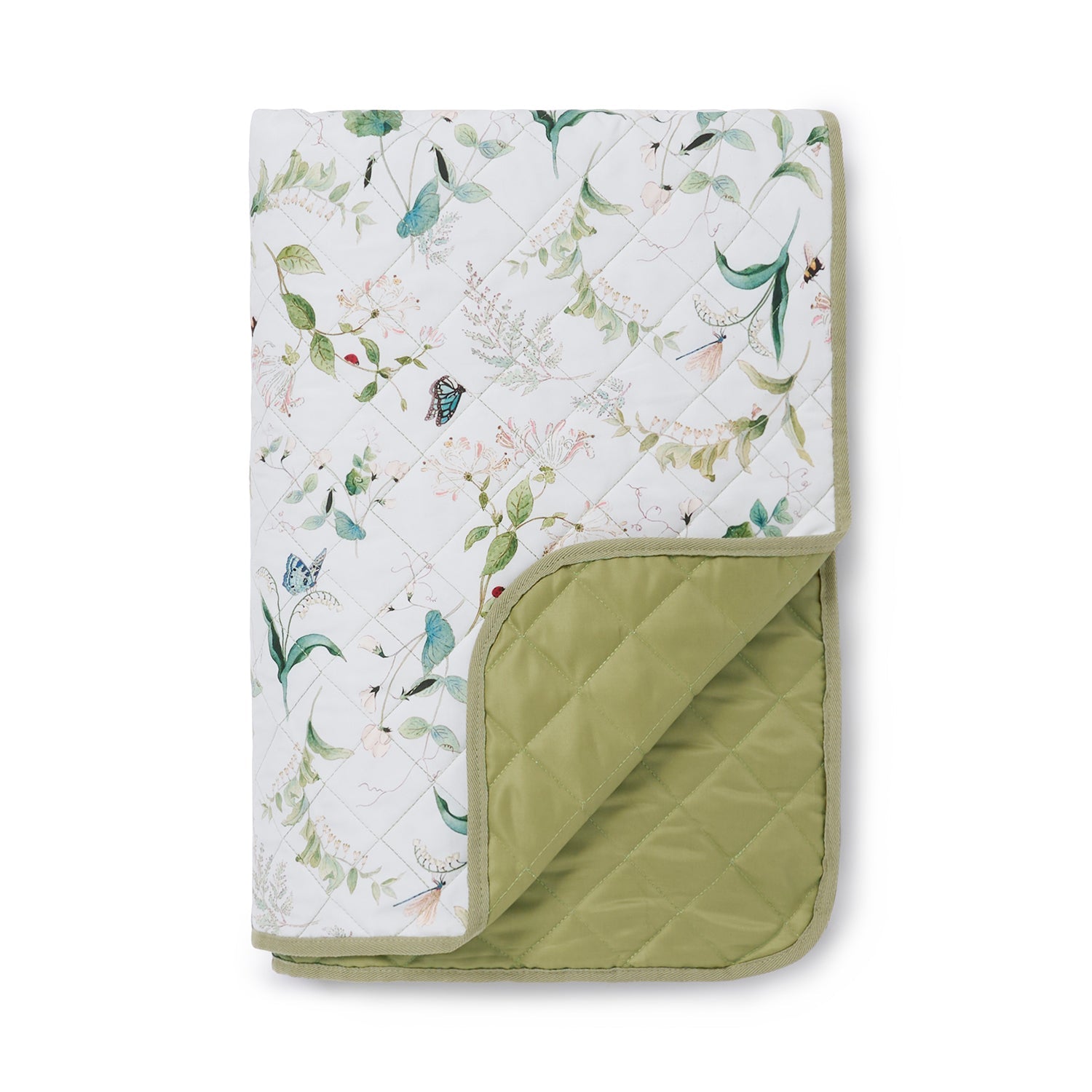 White picnic blanket with floral print by Sophie Allport reverse detail