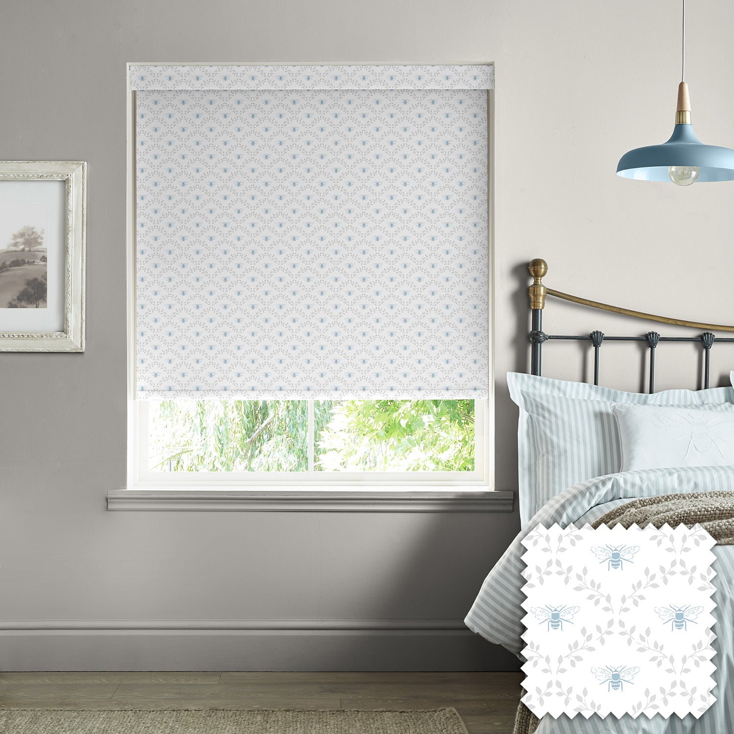 Bees & Leaves White Made to Measure Roller Blind by Sophie Allport