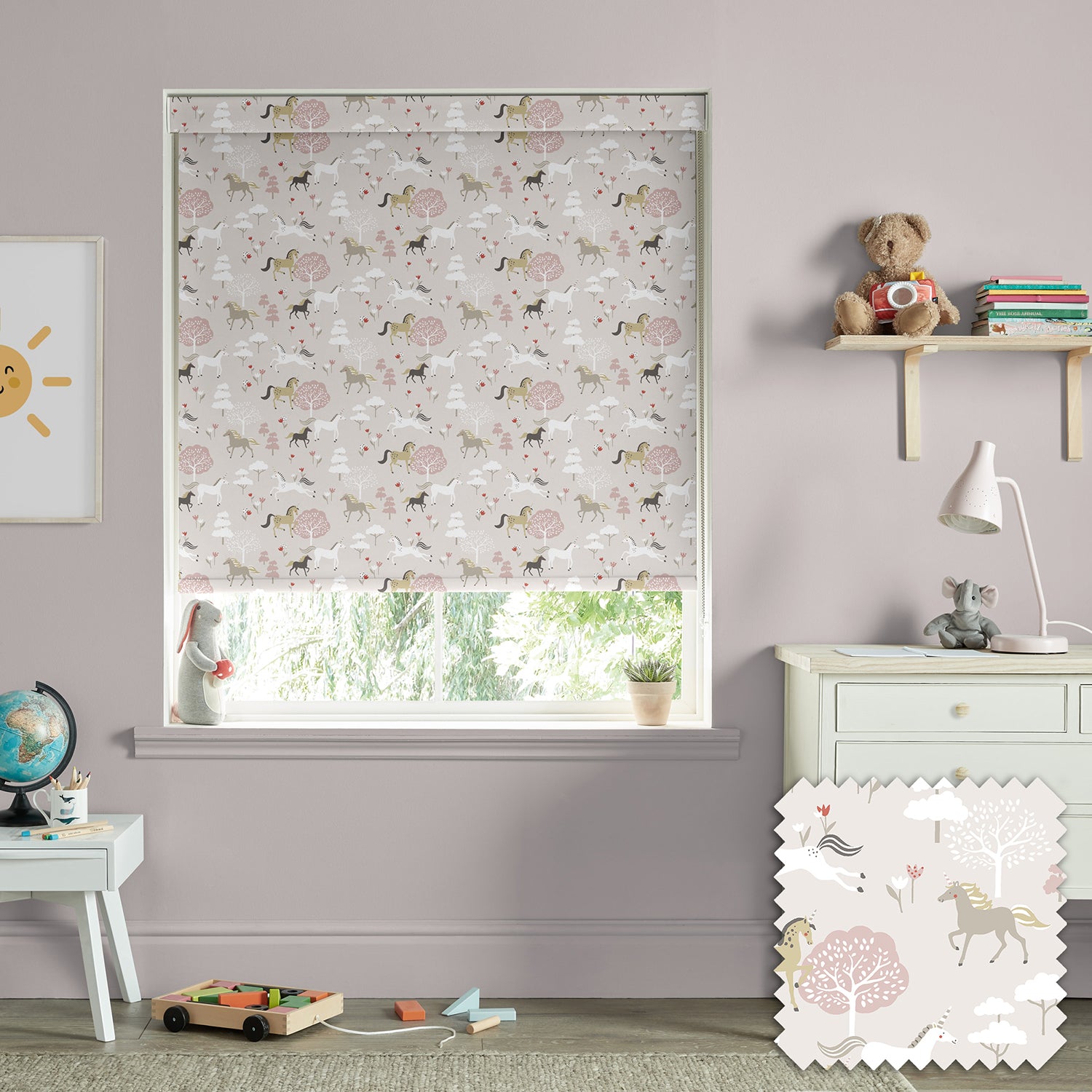 Forest Ponies Soft Pink Made to Measure Roller Blind by Sophie Allport