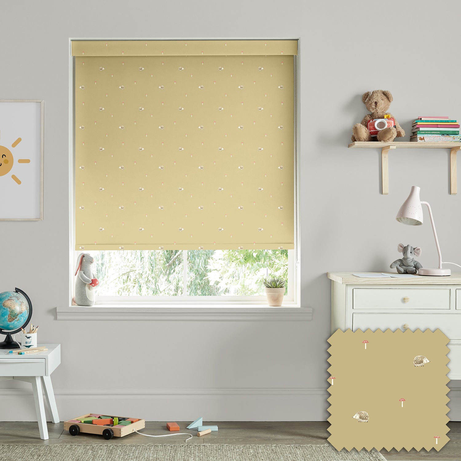 Hedgehogs Mustard Made to Measure Roller Blind by Sophie Allport