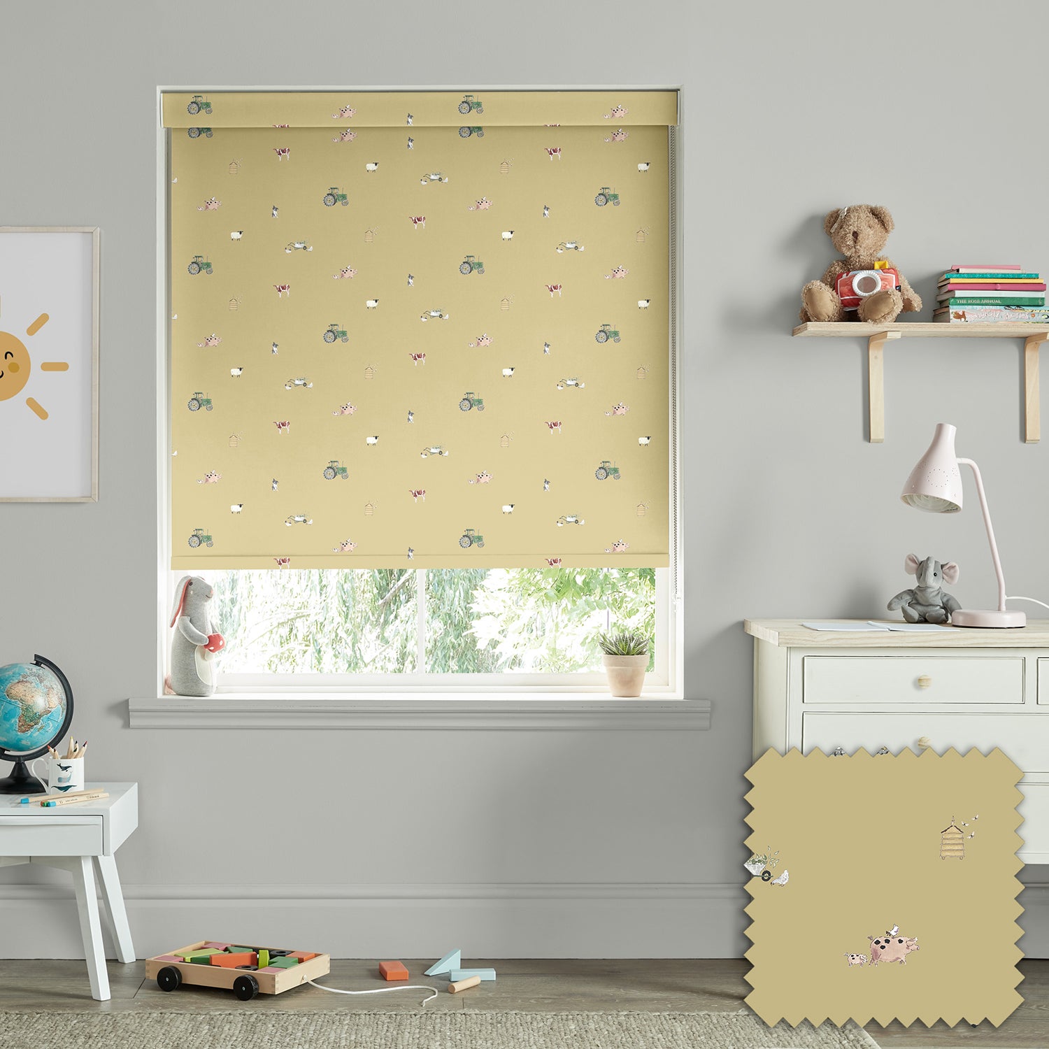 On the Farm Mustard Made to Measure Roller Blind by Sophie Allport