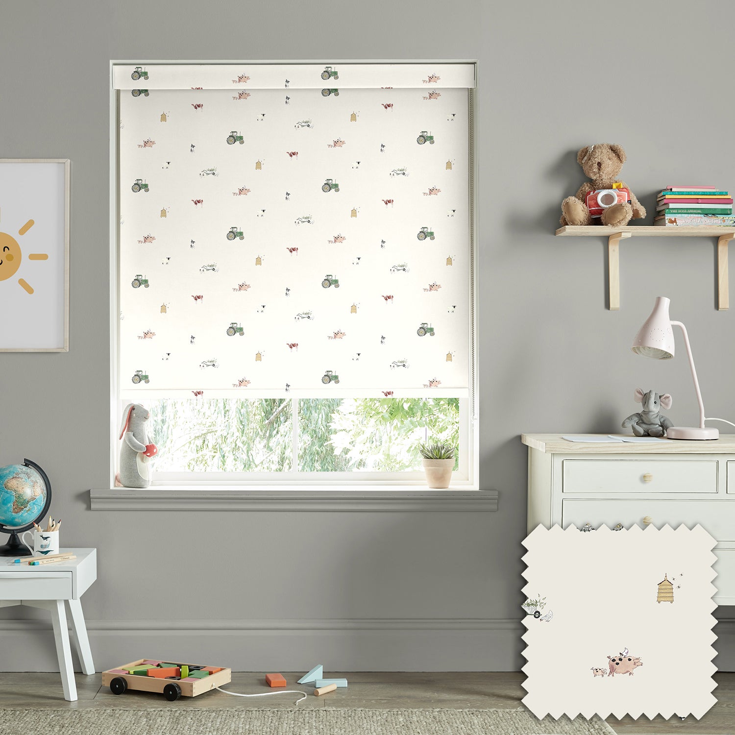 On the Farm Neutral Made to Measure Roller Blind by Sophie Allport