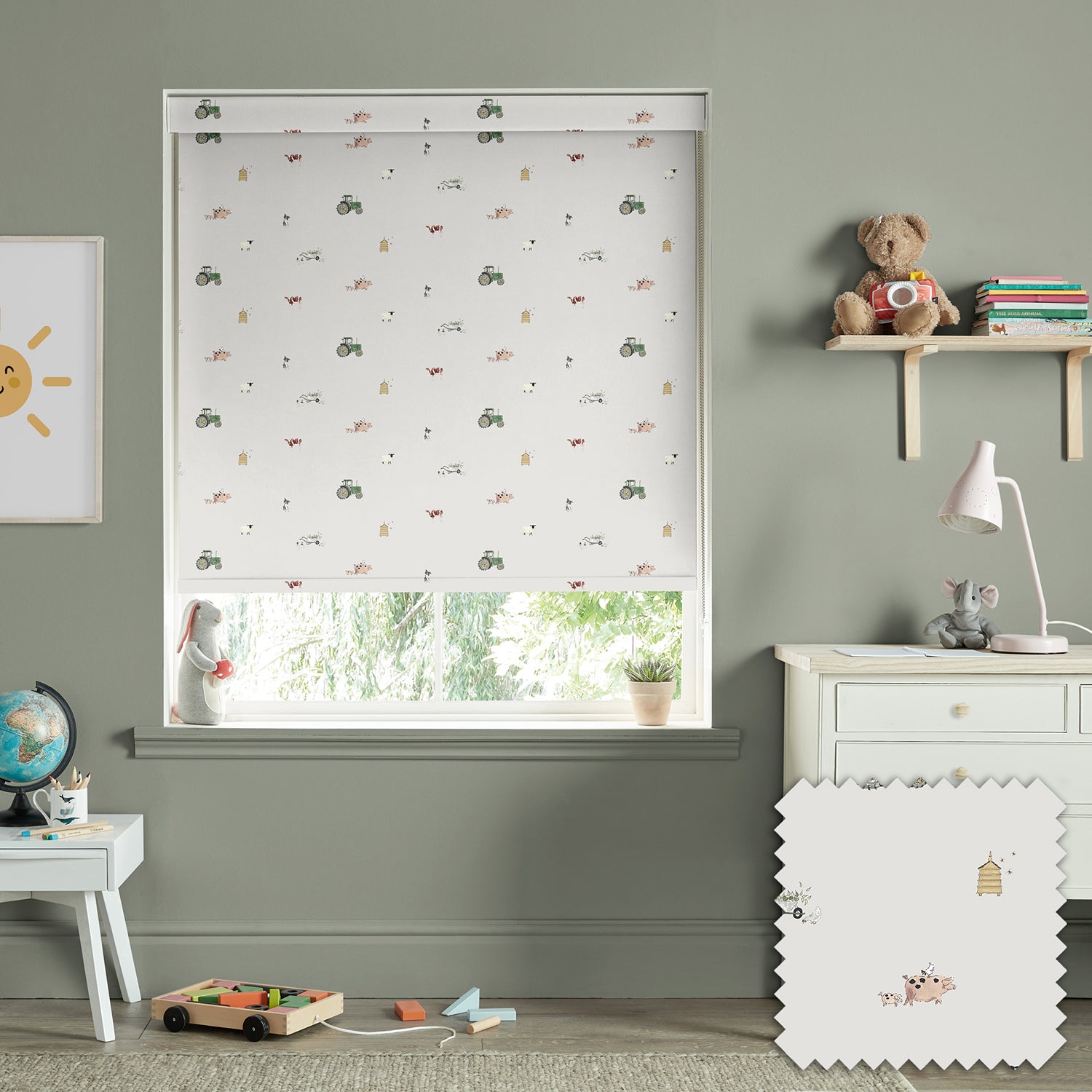 On the Farm Soft Grey Made to Measure Roller Blind by Sophie Allport