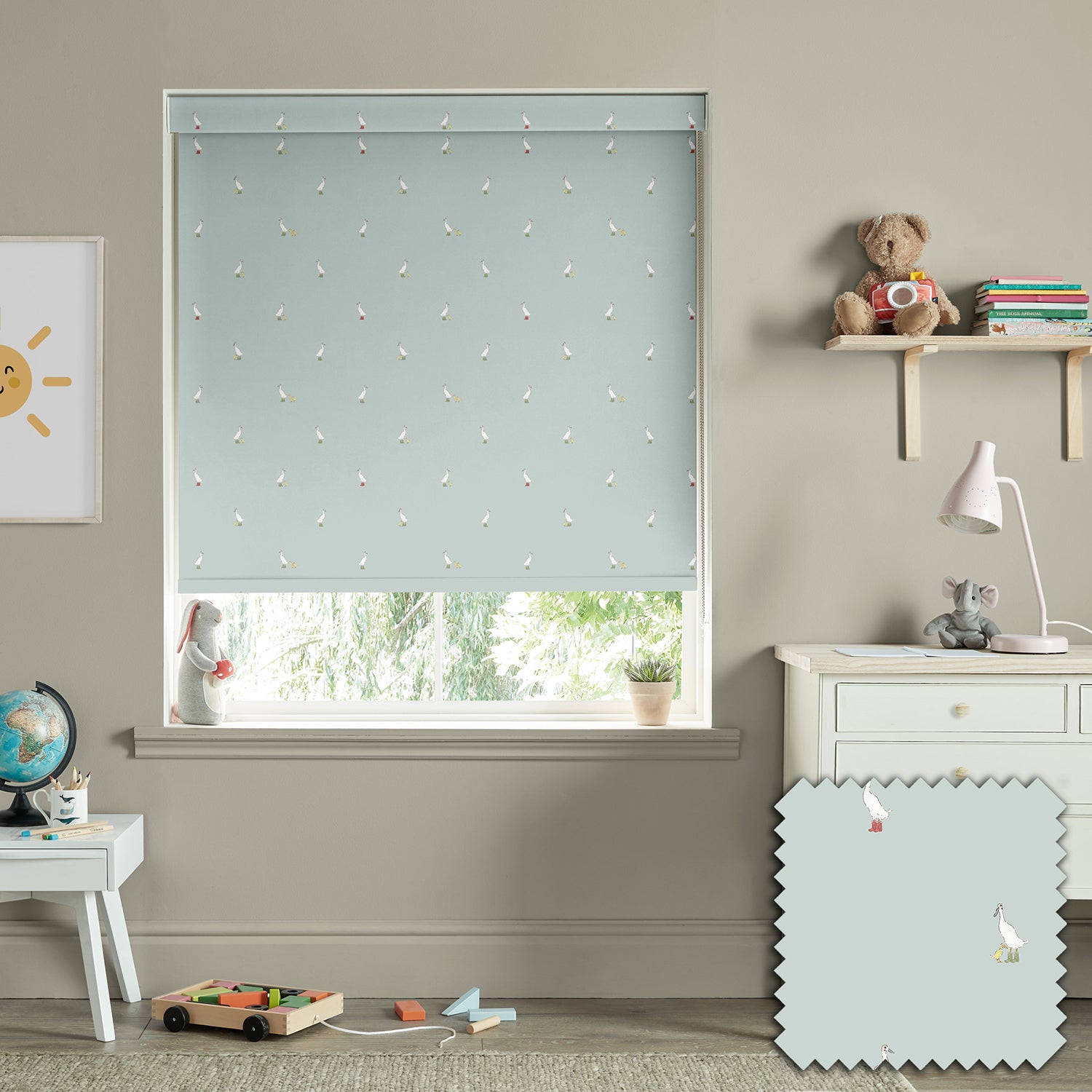 Runner Duck Blue Made to Measure Roller Blind by Sophie Allport