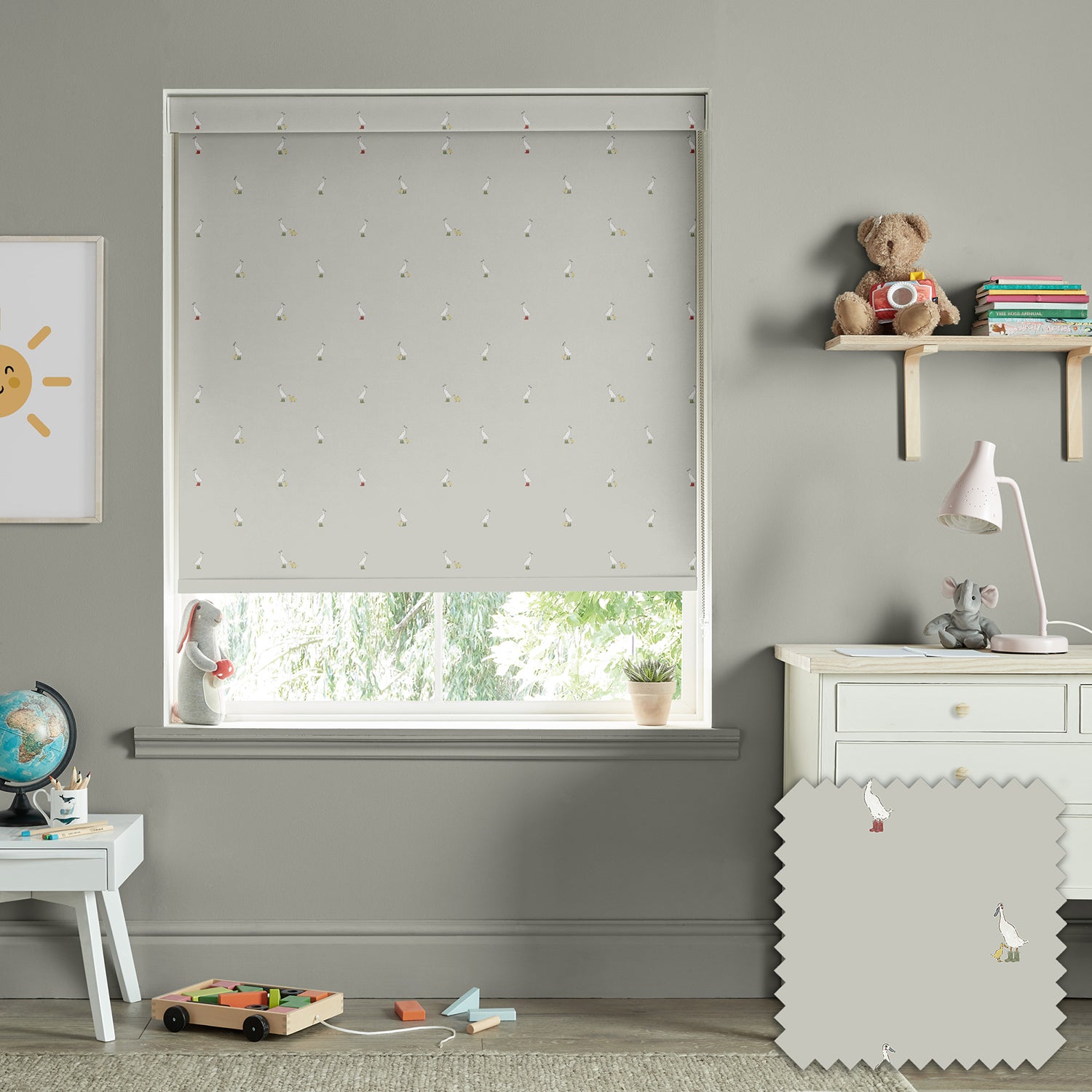 Runner Duck Grey Made to Measure Roller Blind by Sophie Allport