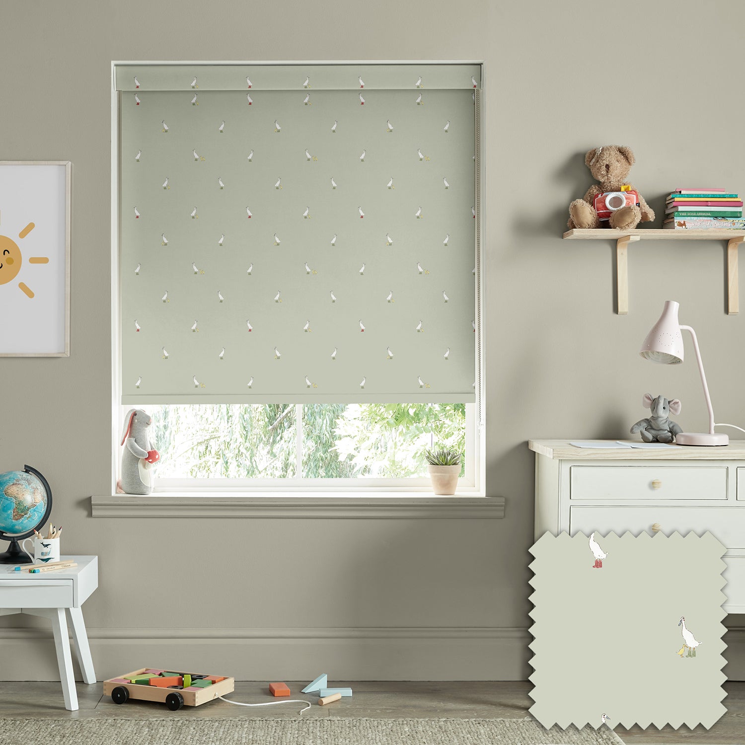 Runner Duck Sage Green Made to Measure Roller Blind by Sophie Allport