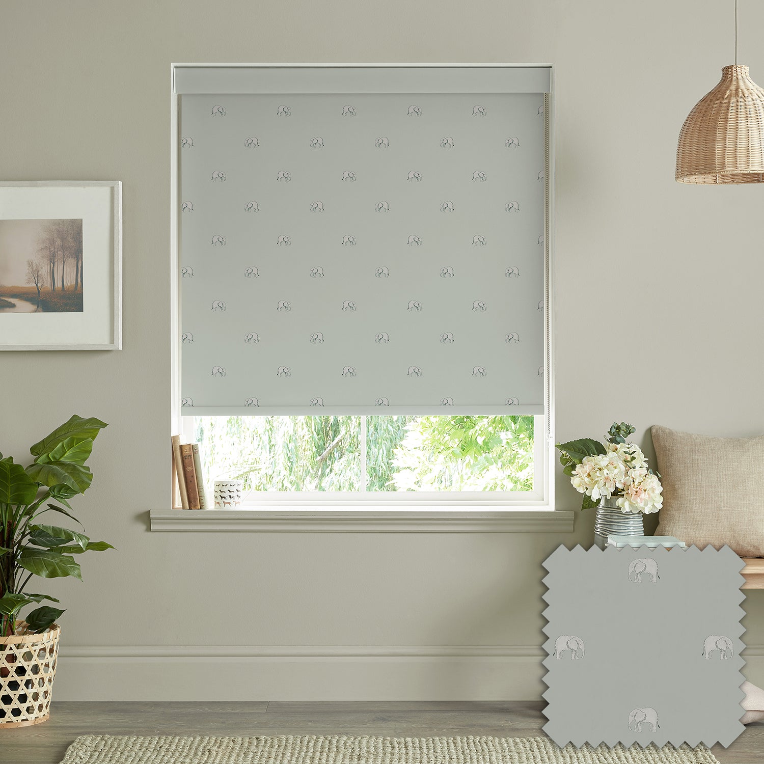 Elephant Green Grey Made to Measure Roller Blind