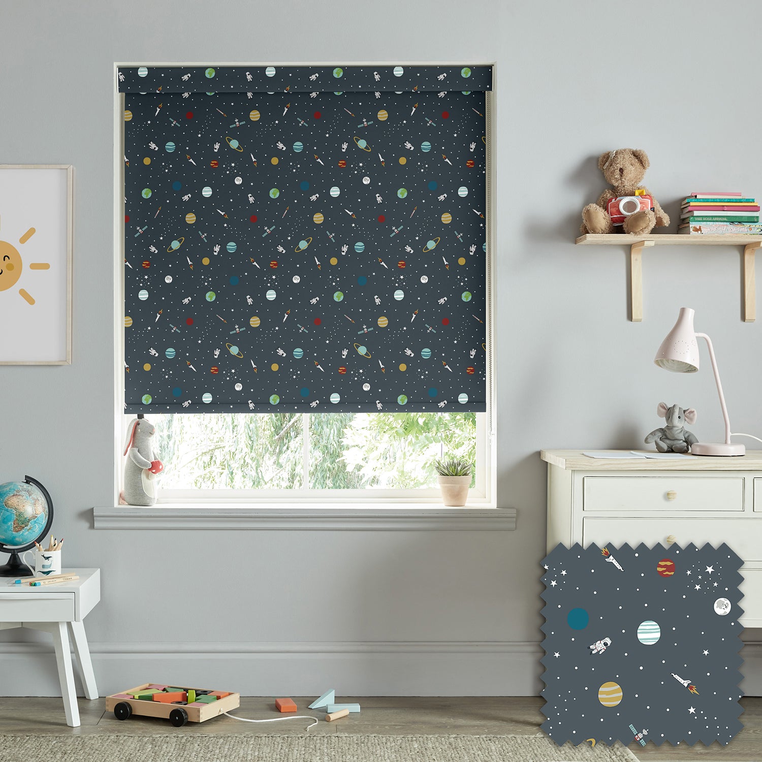 Space Teal Made to Measure Roller Blind by Sophie Allport