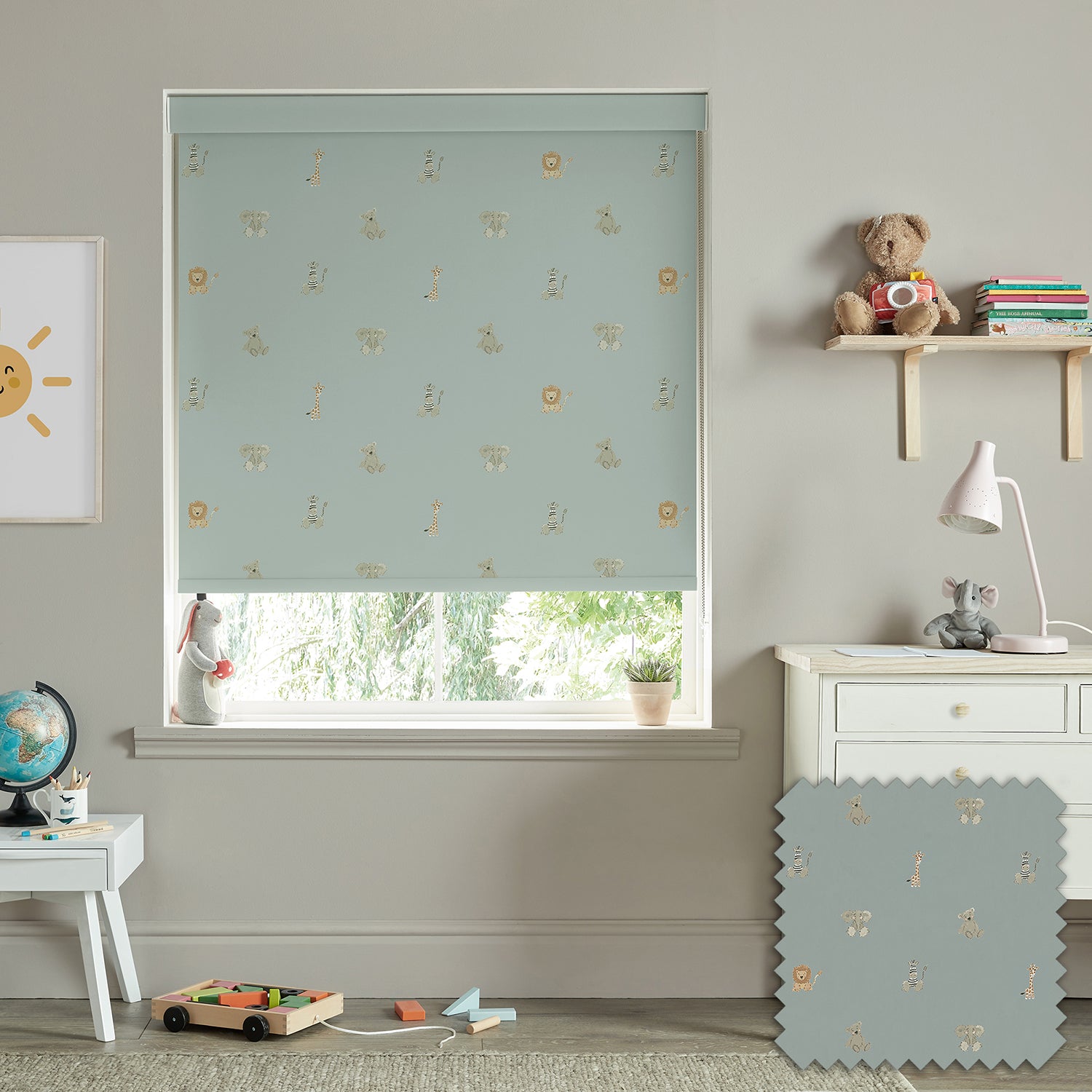 Bears & Balloons Sage Green Made to Measure Roller Blind