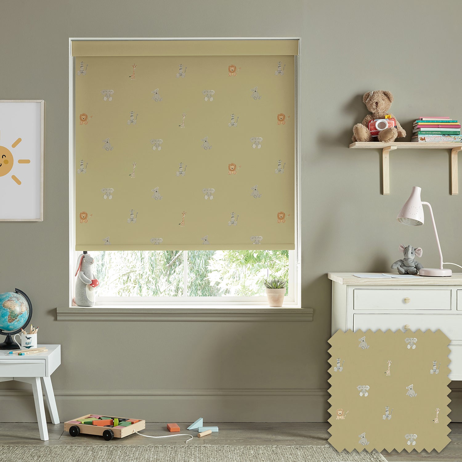 Bears & Balloons Soft Mustard Made to Measure Roller Blind