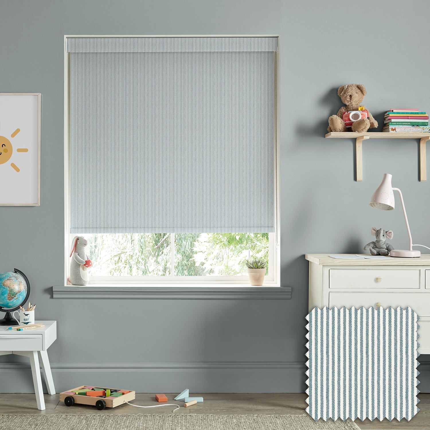 Stamford Stripe Blue Made to Measure Roller Blind by Sophie Allport