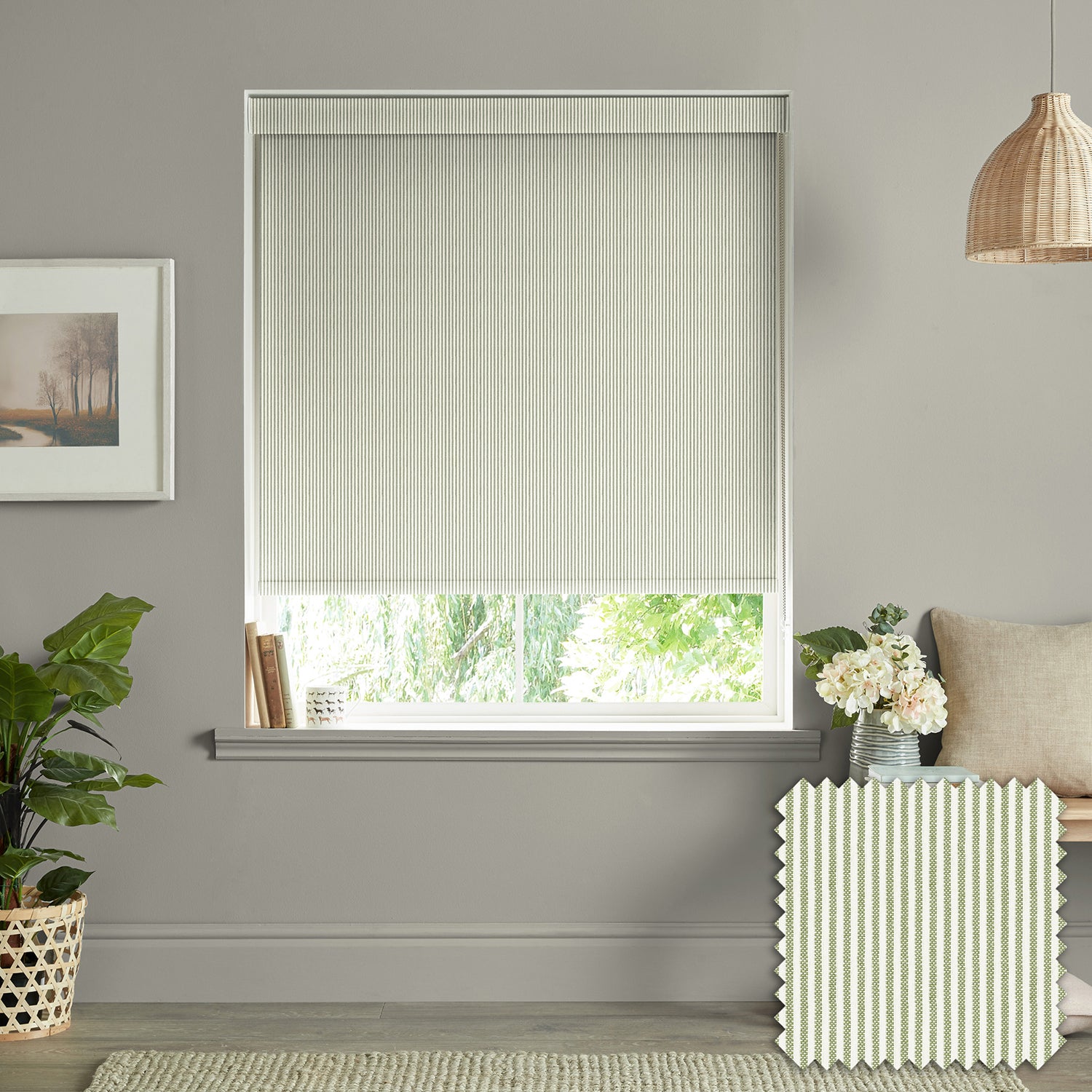 Stamford Stripe Sage Made to Measure Roller Blind by Sophie Allport