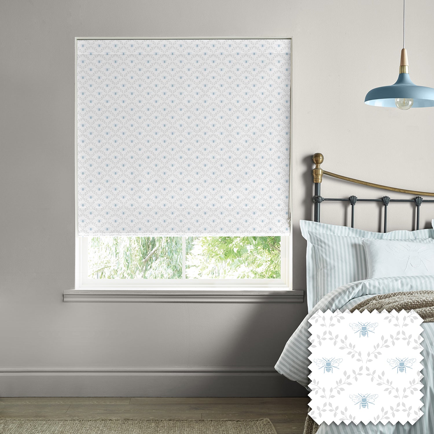 Bees & Leaves White Made to Measure Roman Blind by Sophie Allport