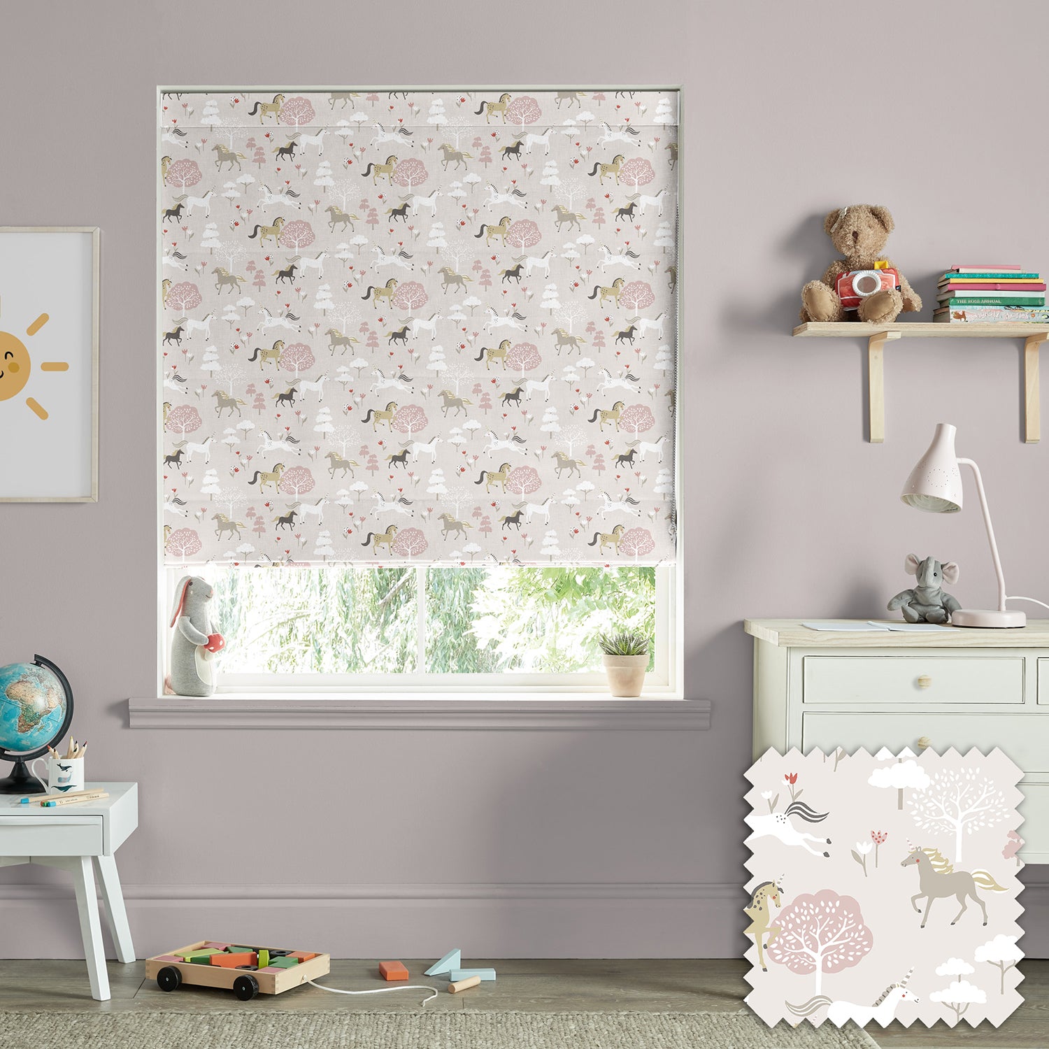 Forest Ponies Soft Pink Made to Measure Roman Blind by Sophie Allport