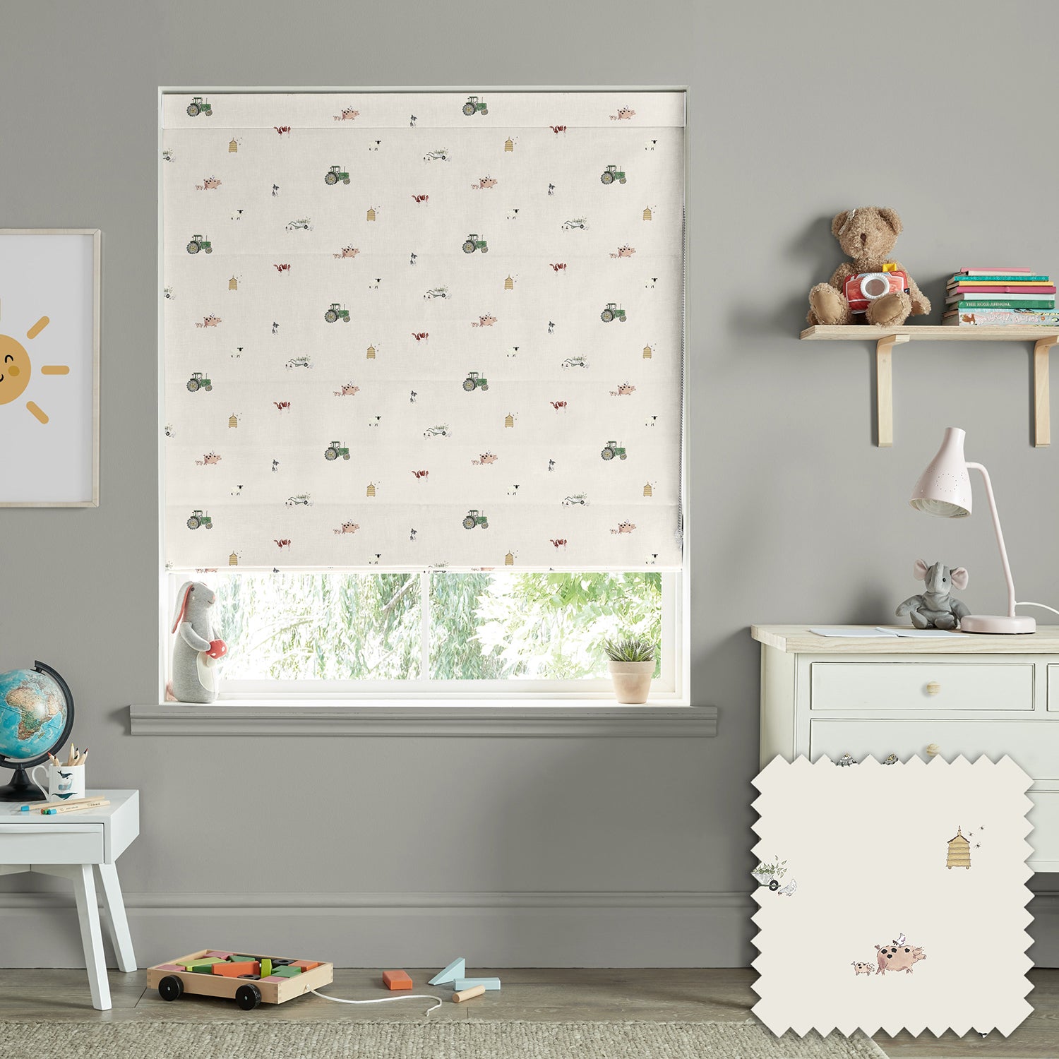 On the Farm Neutral Made to Measure Roman Blind by Sophie Allport