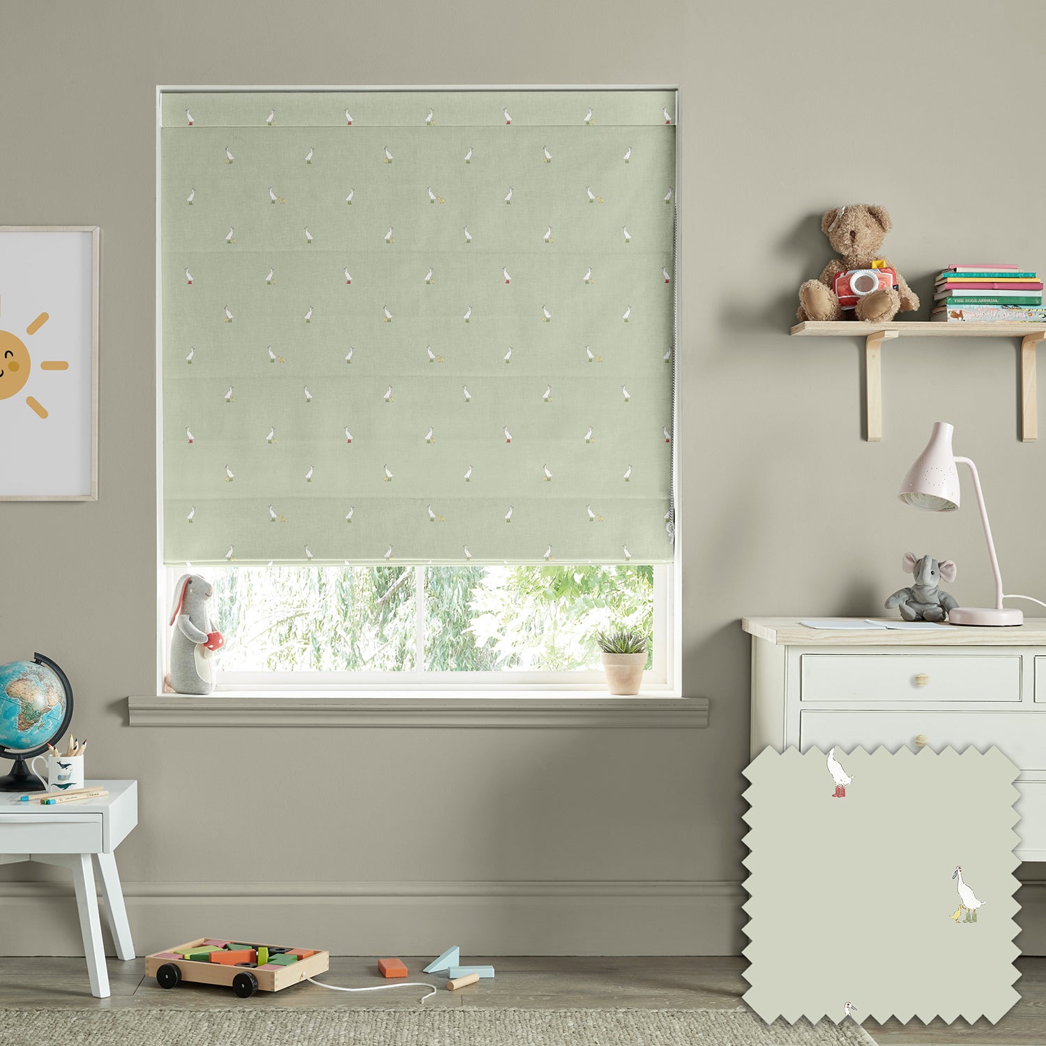 Runner Duck Sage Green Made to Measure Roman Blind by Sophie Allport