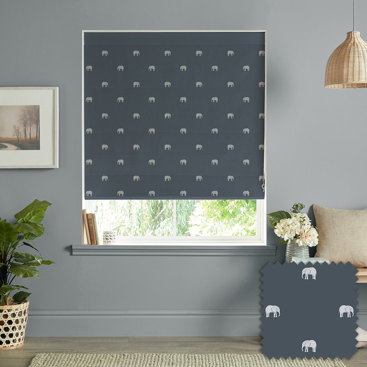 Elephant Deep Navy Made to Measure Roman Blind