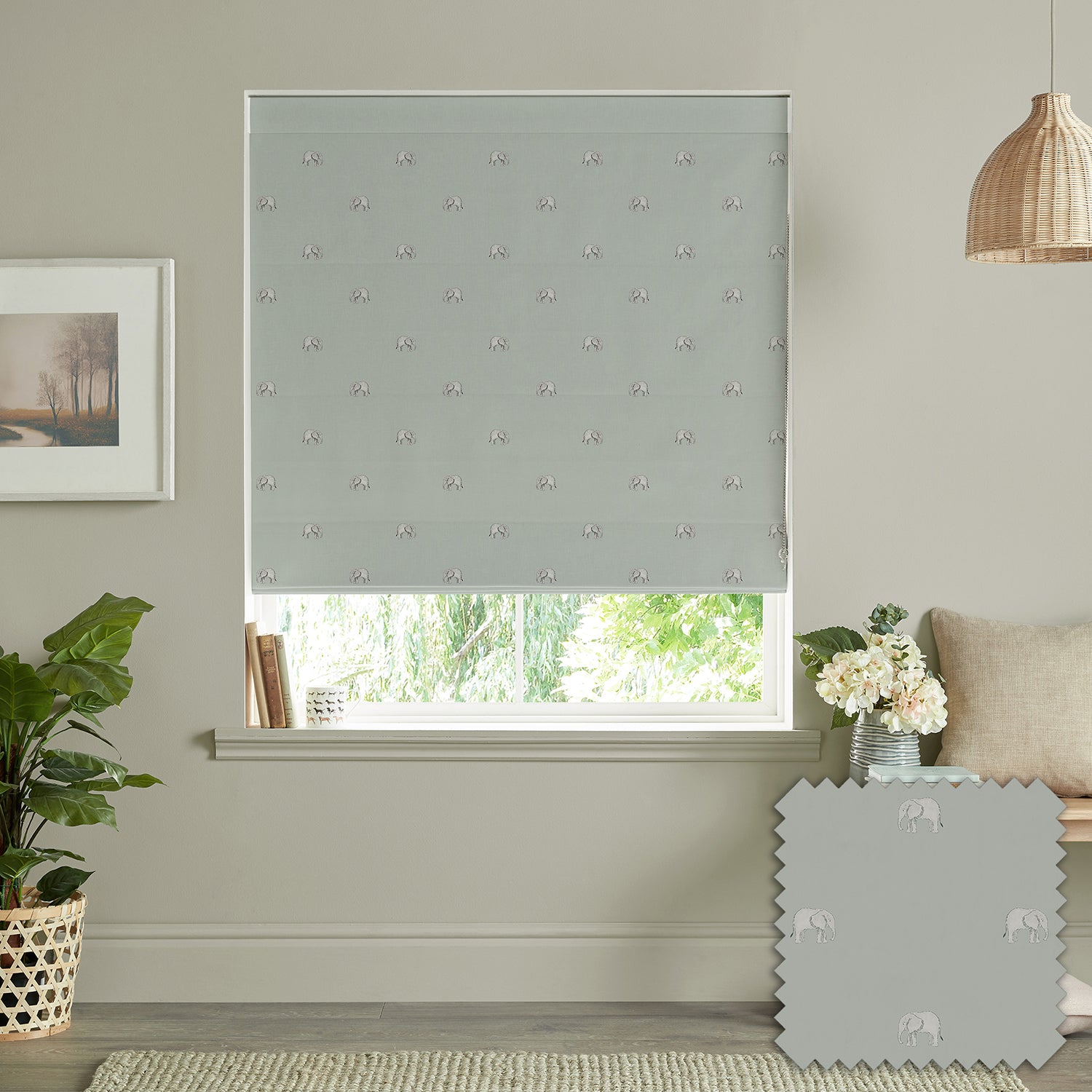 Elephant Green Grey Made to Measure Roman Blind