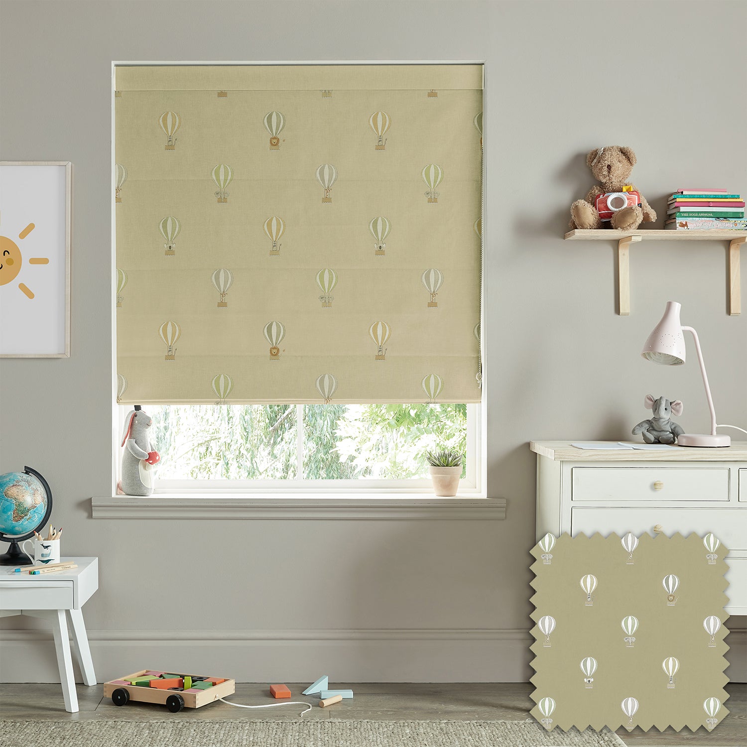 Bears & Balloons Pale Rust Gold Made to Measure Roman Blind