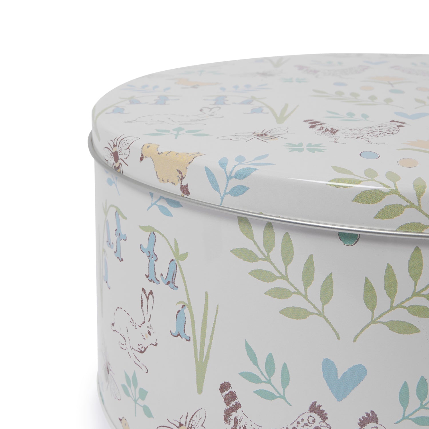 Easter print round cake tins by Sophie Allport lid detail