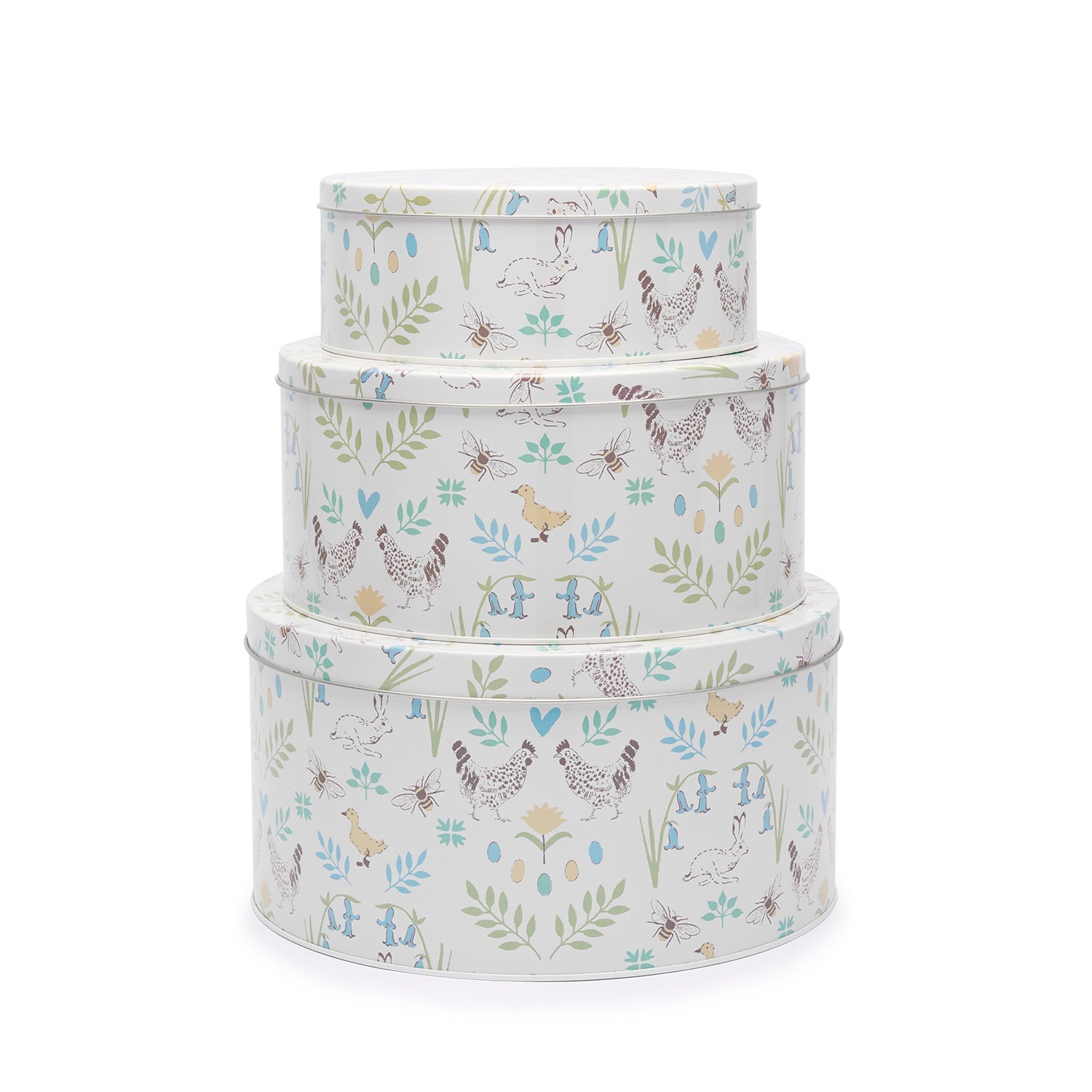 Easter print round cake tins by Sophie Allport set of 3