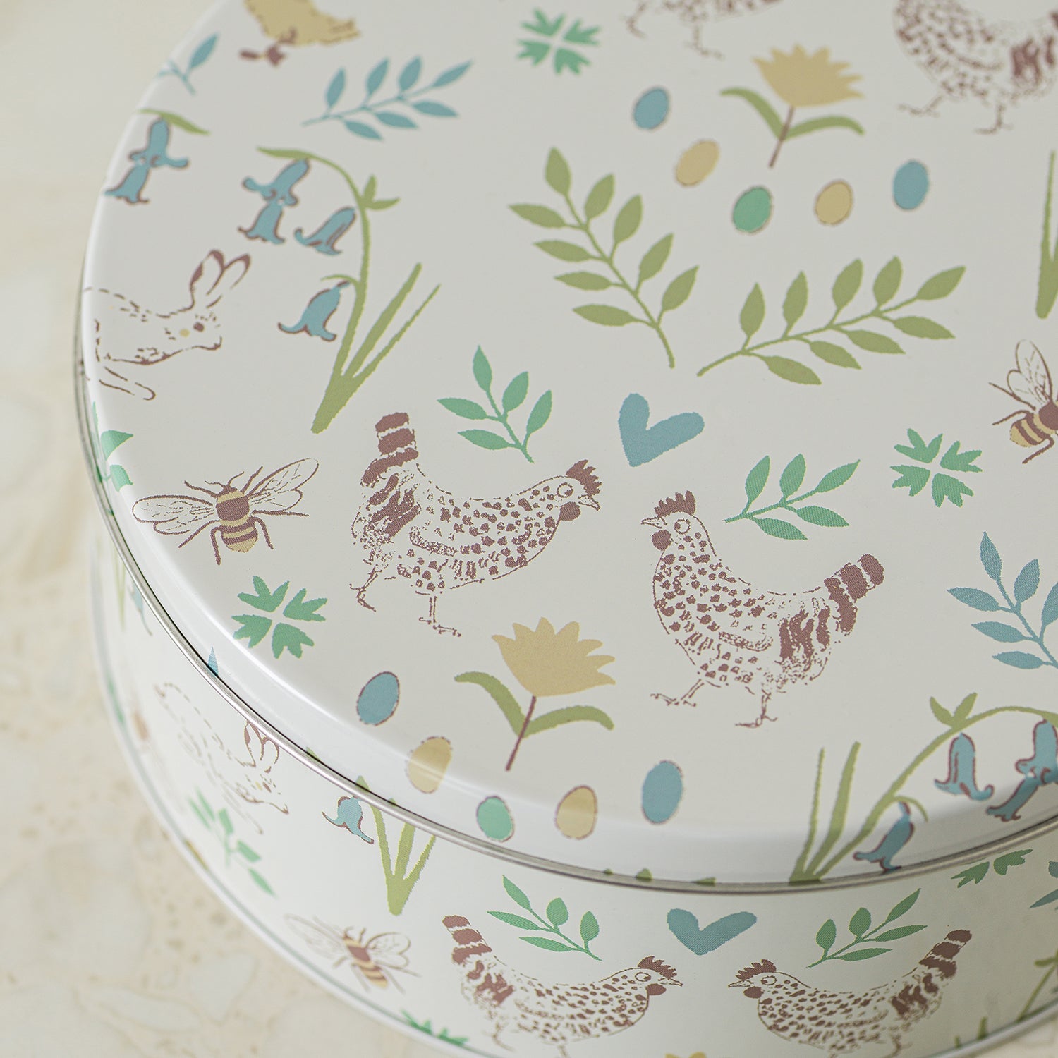 Easter print round cake tins by Sophie Allport detail