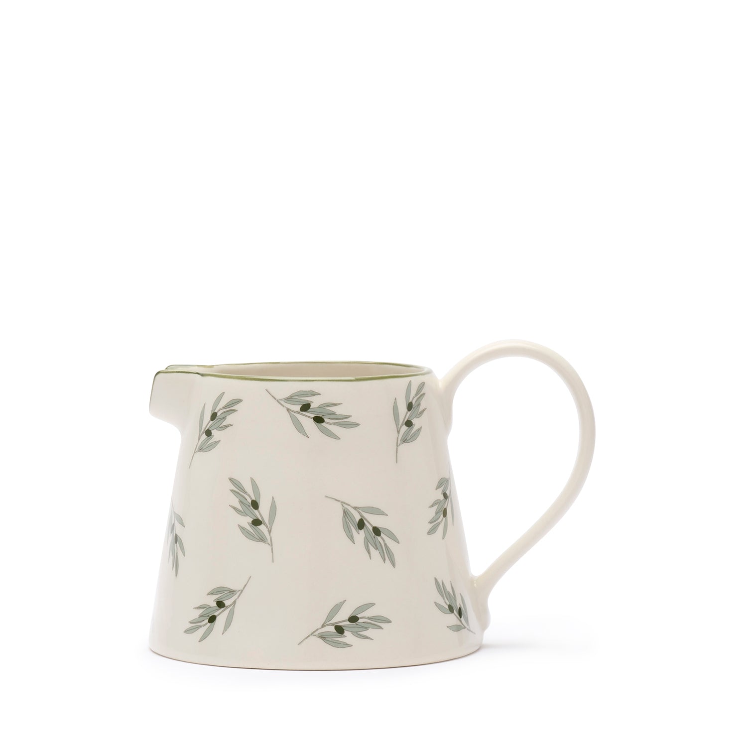 Stoneware jug with olive print by Sophie Allport side