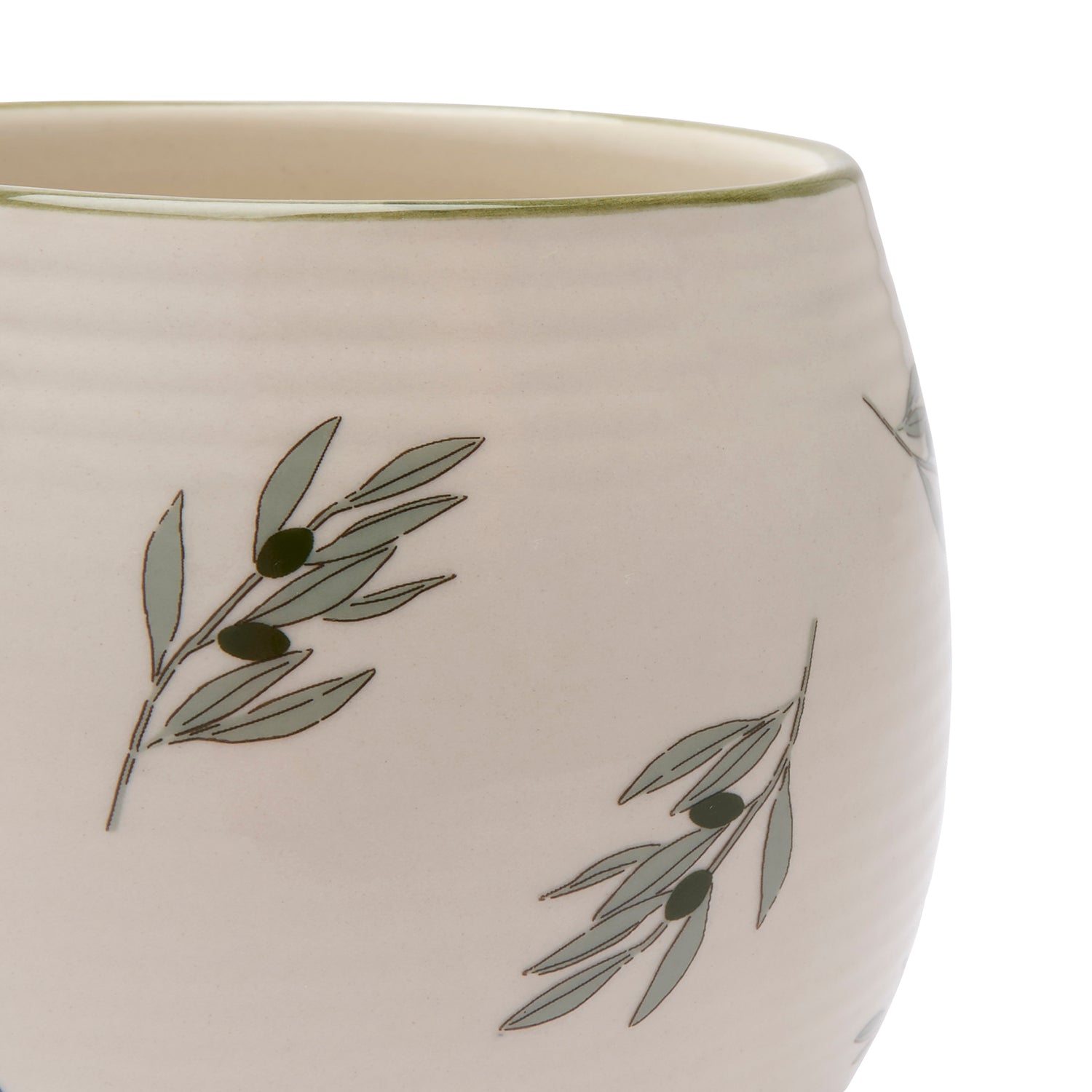 Stoneware mug with olive print by Sophie Allport rim detail