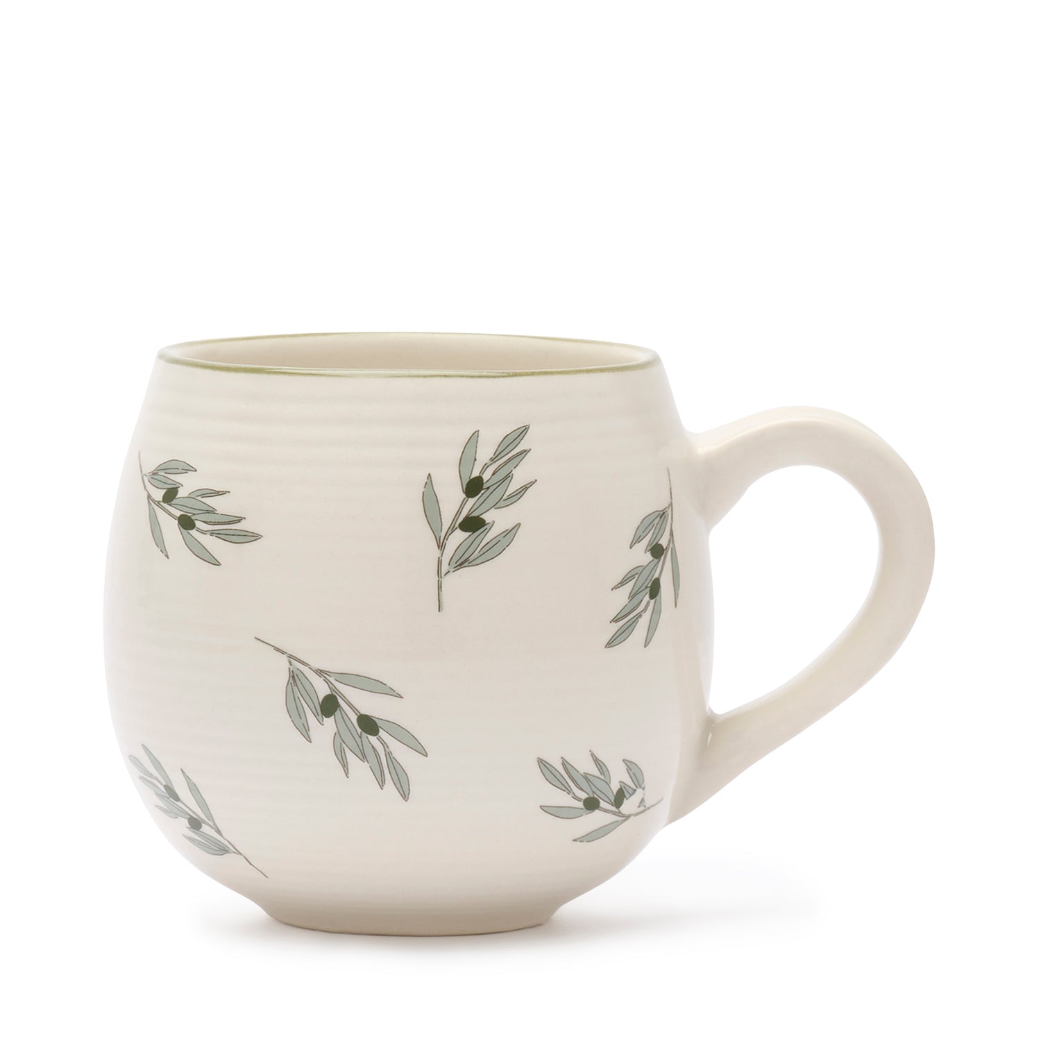 Stoneware mug with olive print by Sophie Allport front