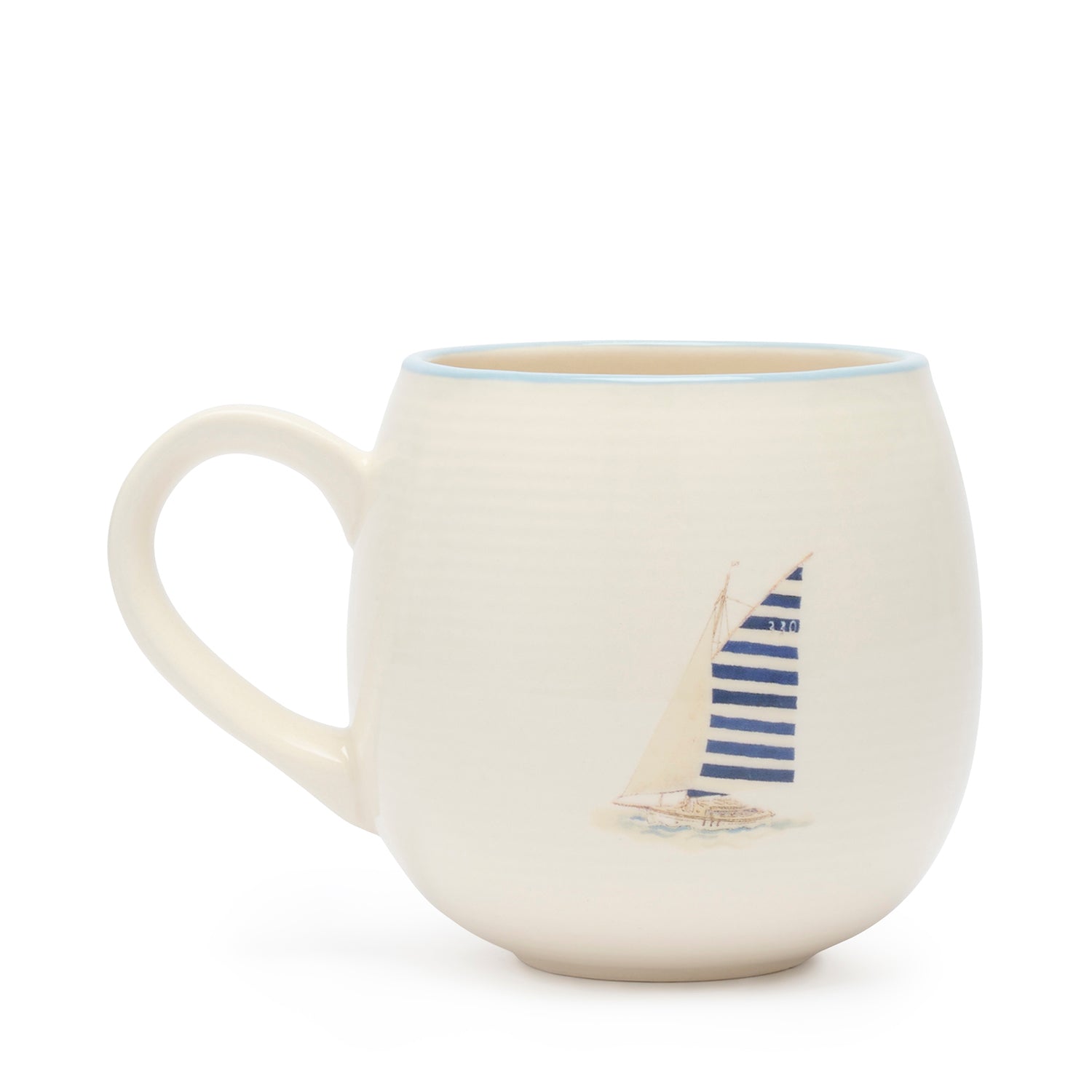 Stoneware mugs with coastal sailing boats print by Sophie Allport back