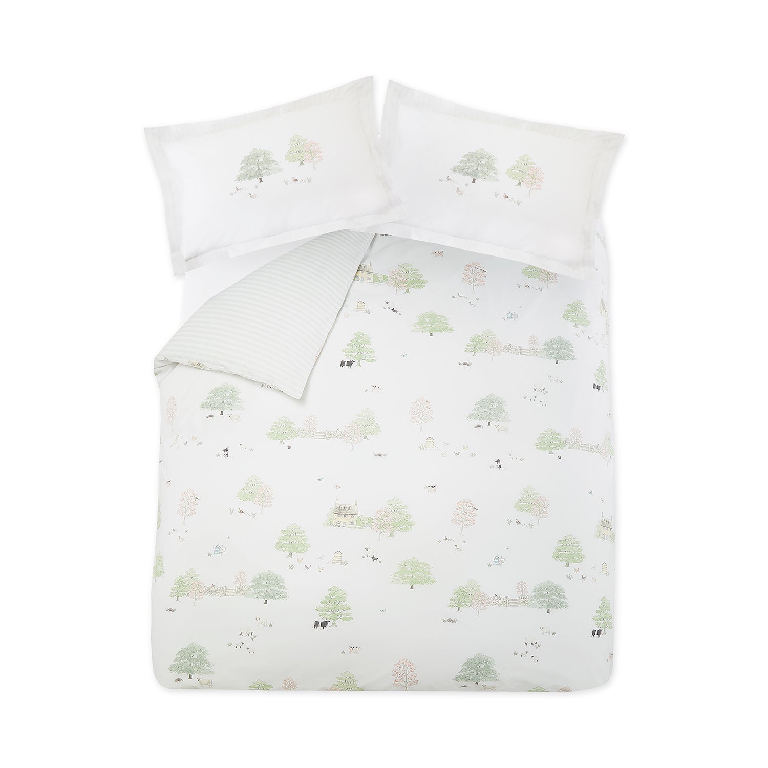 White cotton bedding set with spring cottage print by Sophie Allport front