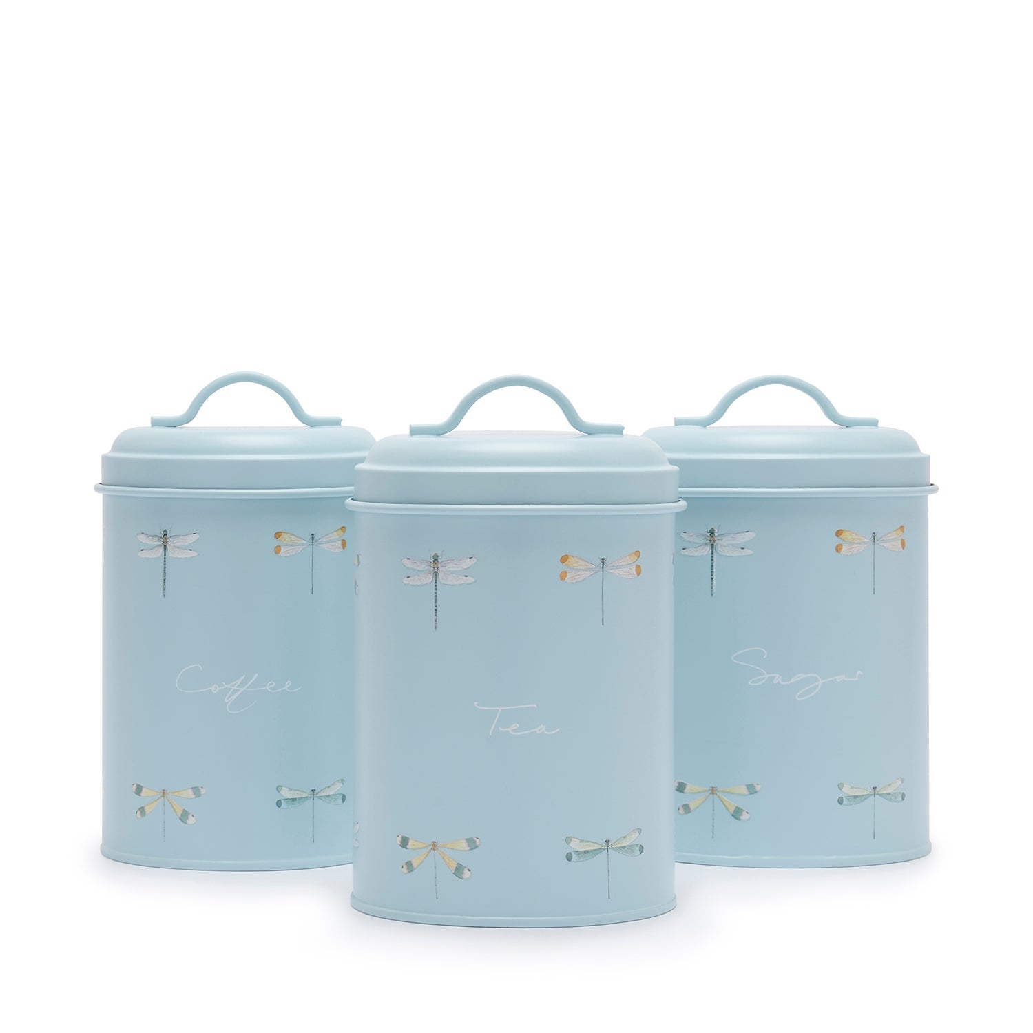 Set of 3 blue storage canisters with by Sophie Allport front