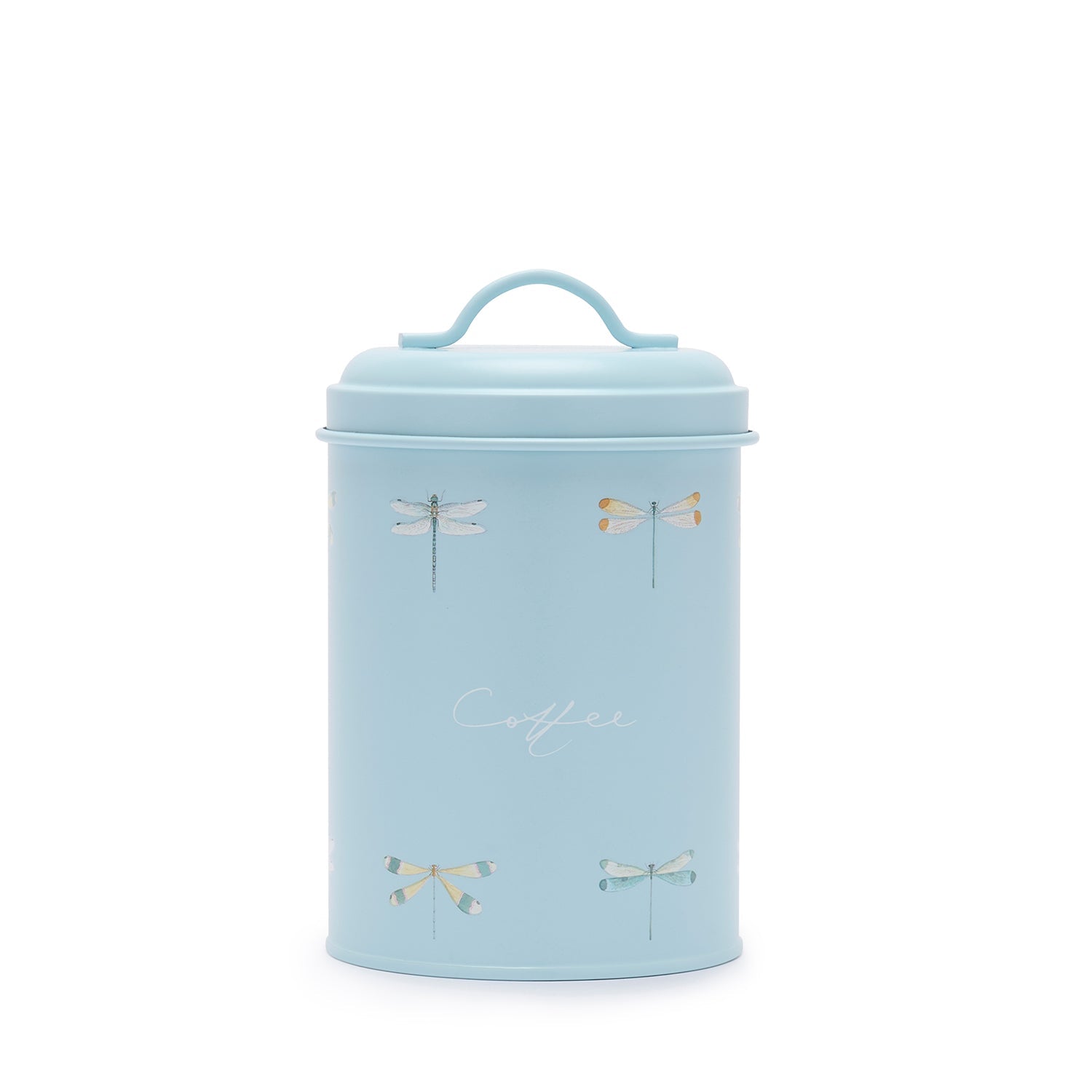 Blue coffee canister with dragonfly print by Sophie Allport front