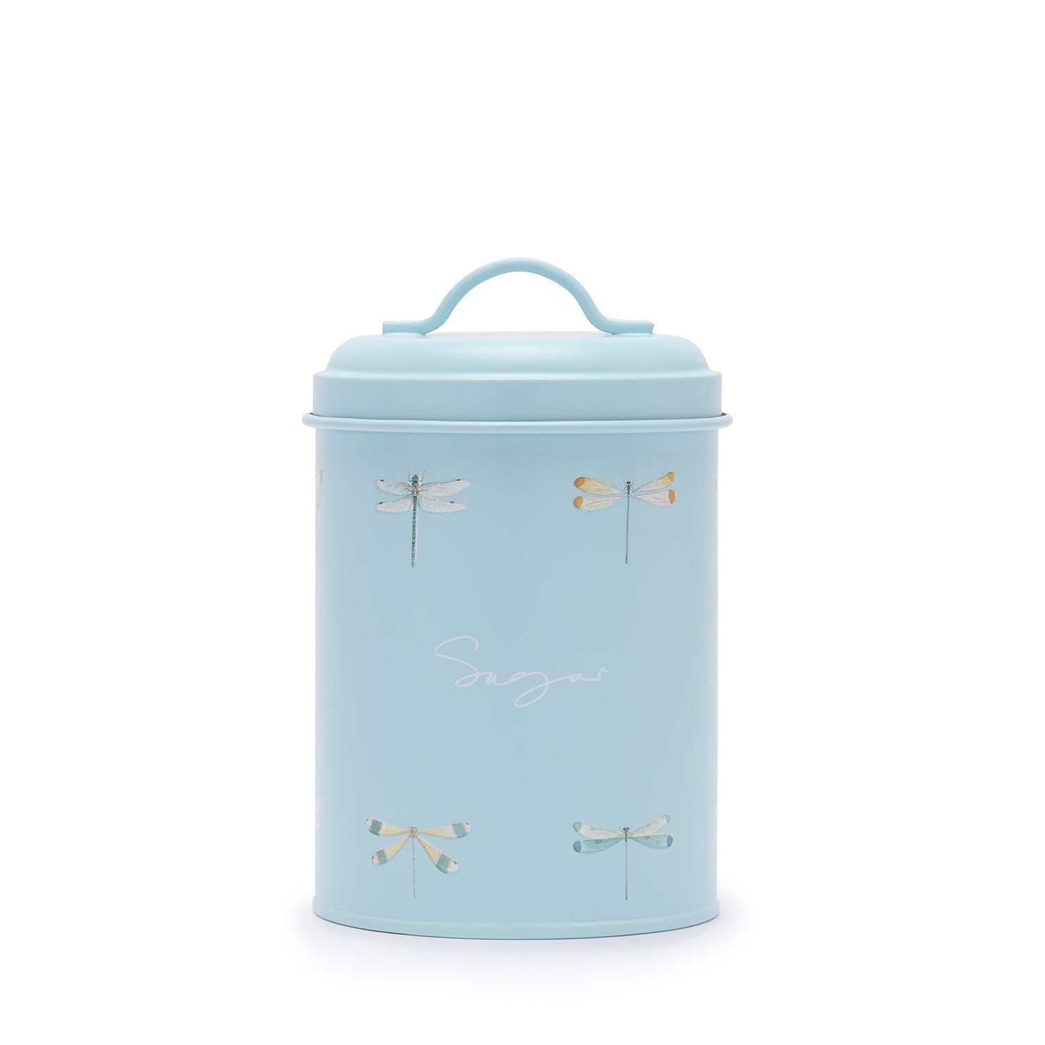 Blue tea canister with dragonfly print by Sophie Allport front