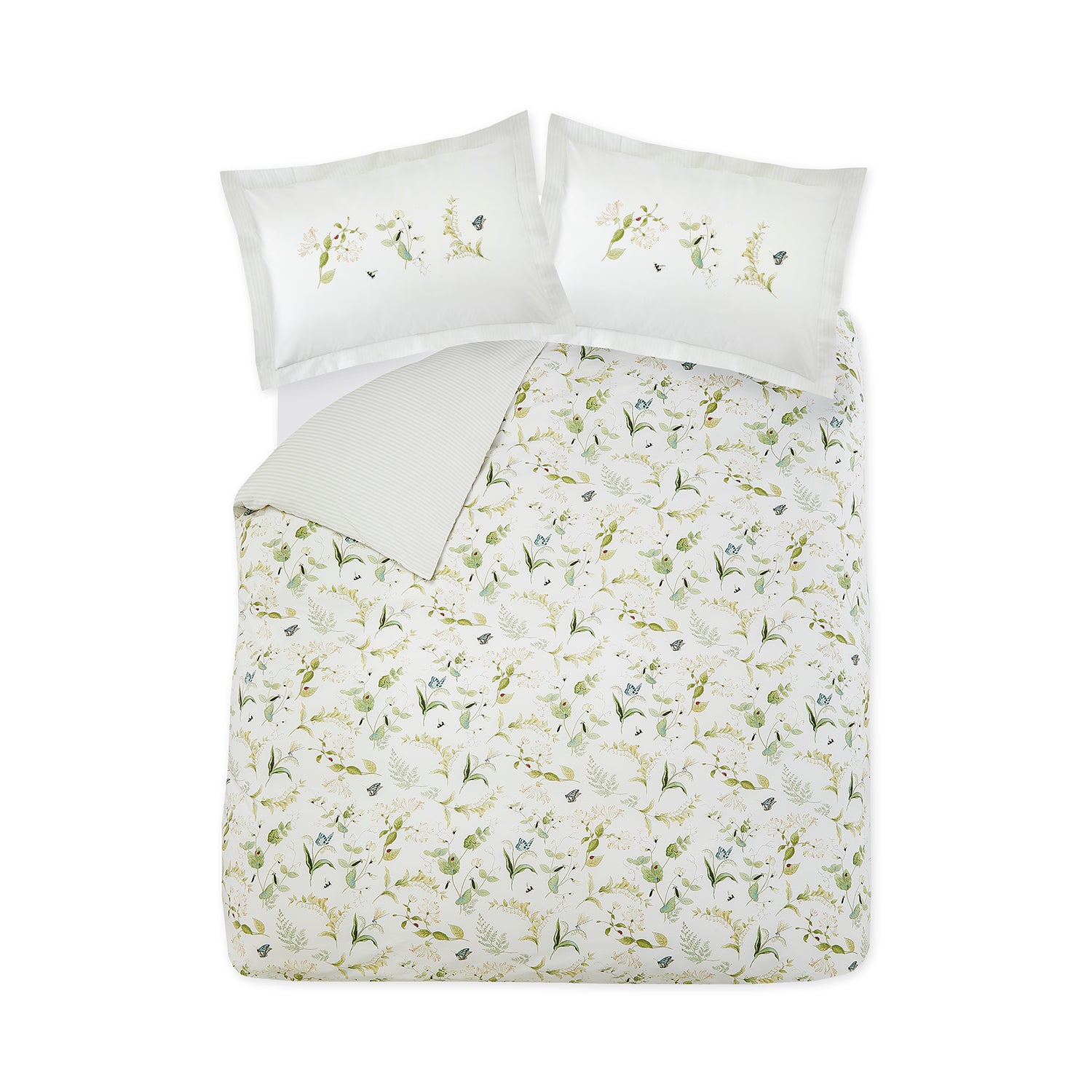 White cotton bedding set with floral print by Sophie Allport front