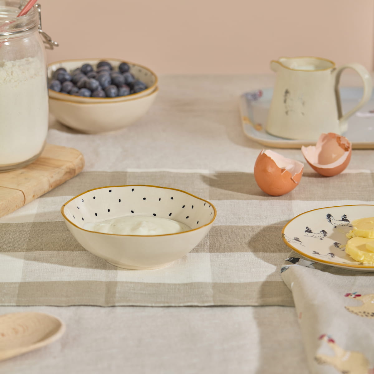 Warm Stone Gingham Linen Table Runner