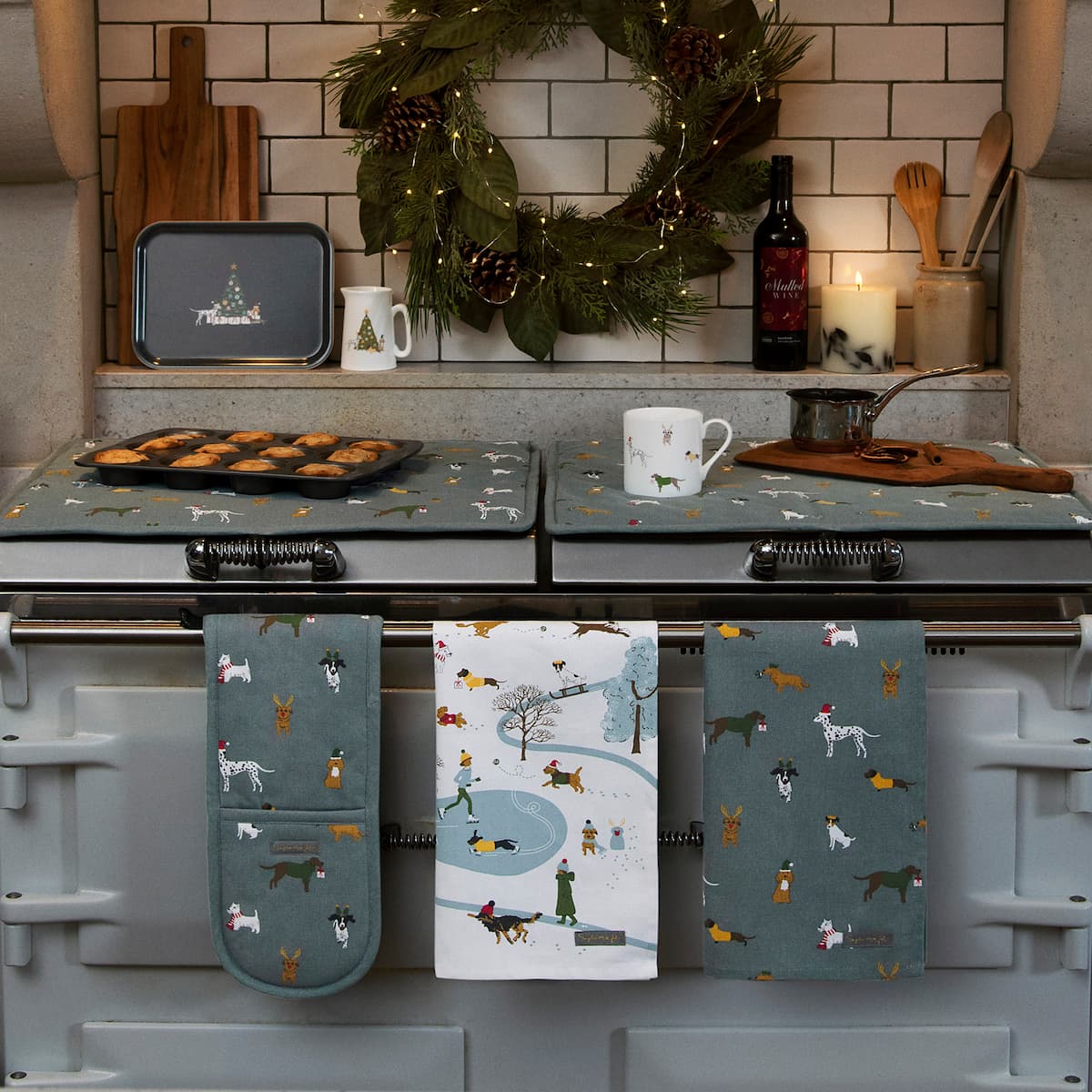 Christmas Dogs Double Oven Glove by Sophie Allport