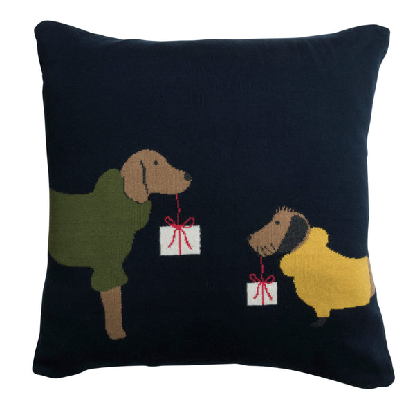 Christmas Dogs Knitted Cushion by Sophie Allport