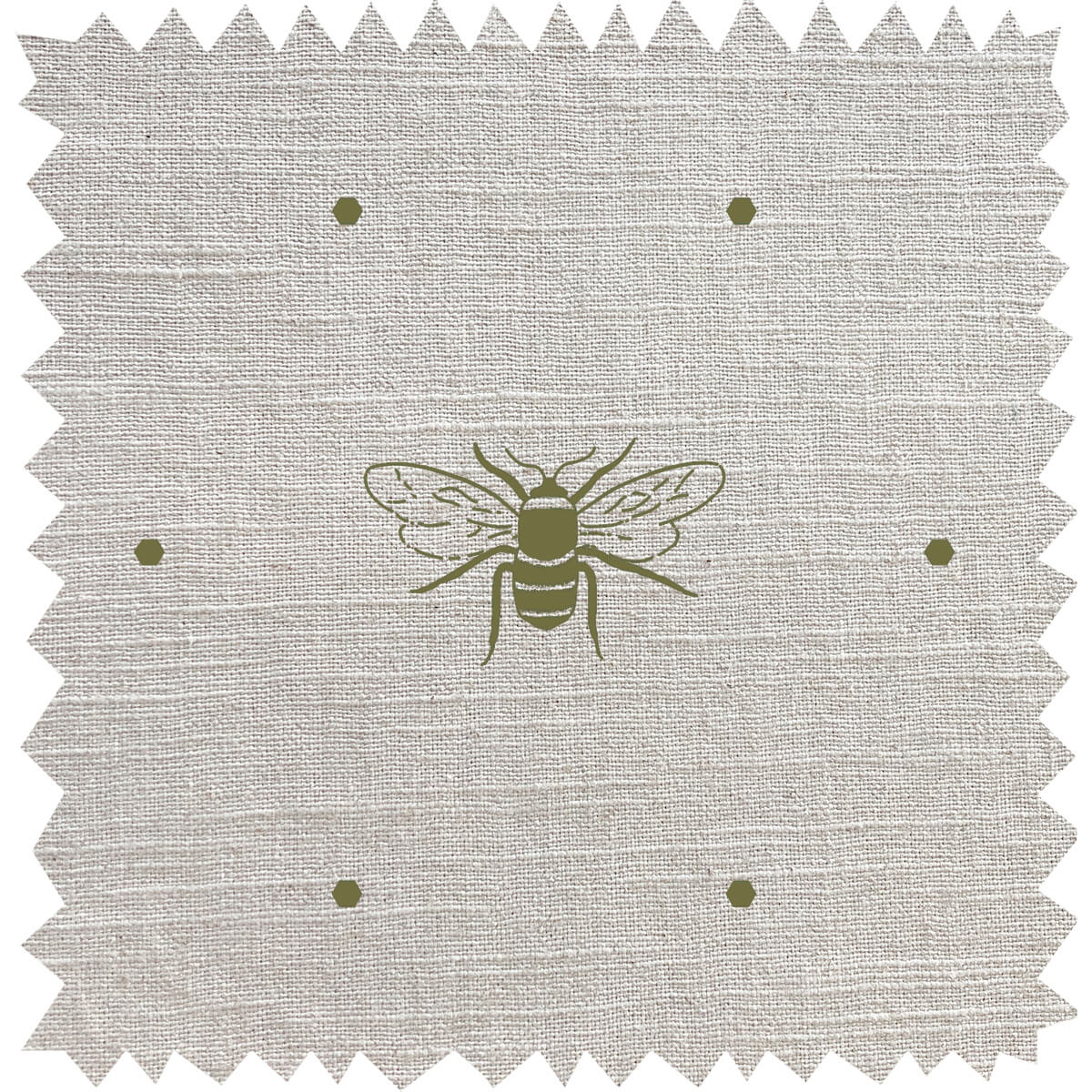 Bees Grey Green Linen Blend Fabric Sample