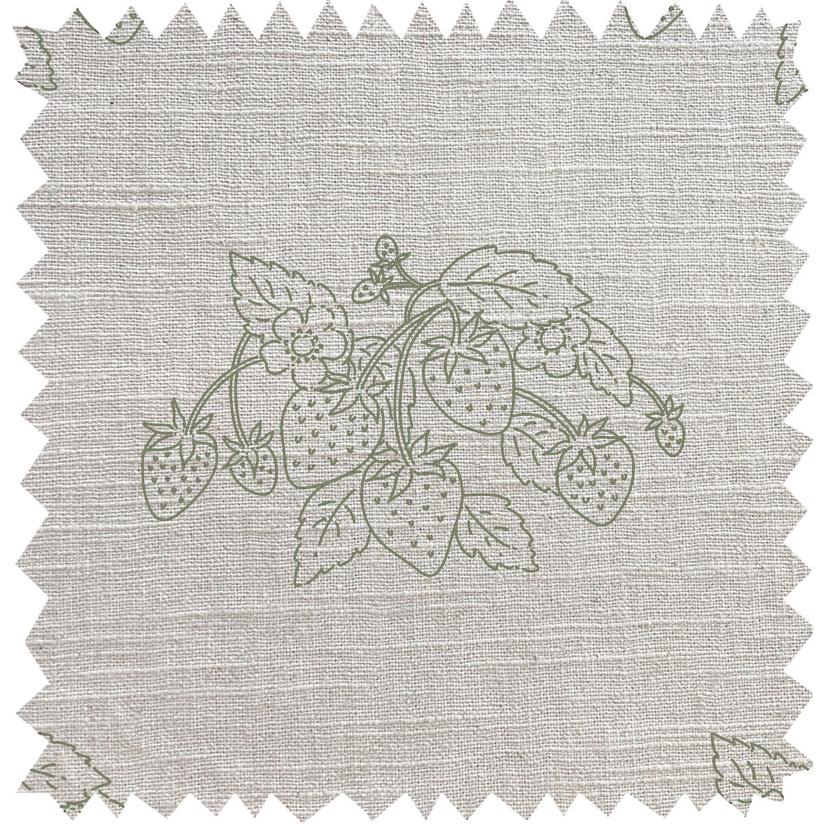 Strawberries Sage Linen Blend Fabric Sample