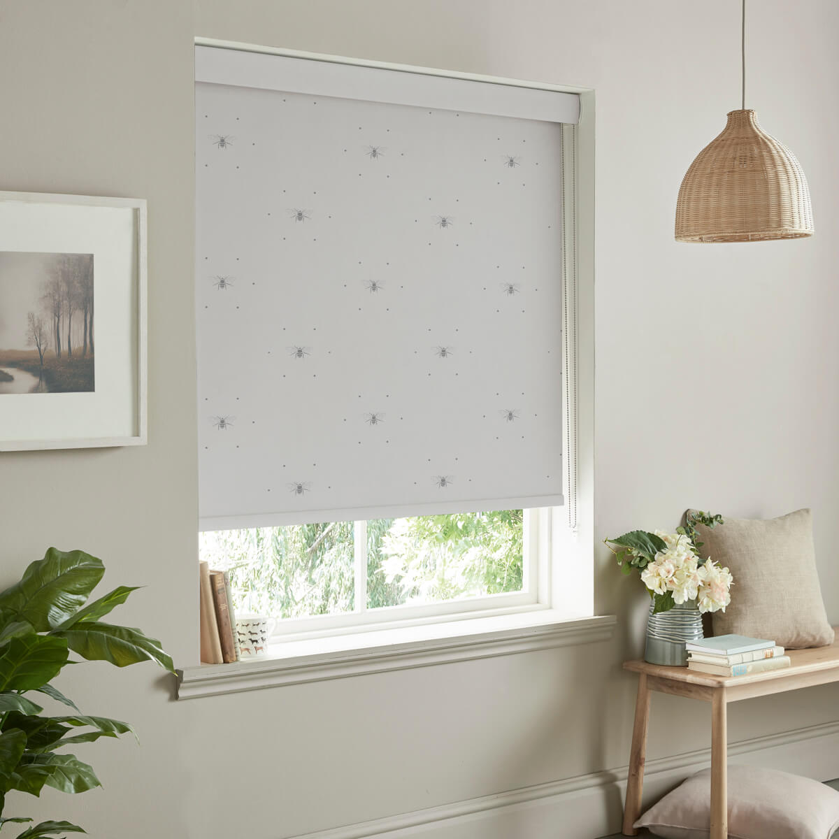 Bees Grey Roller Blind Sample