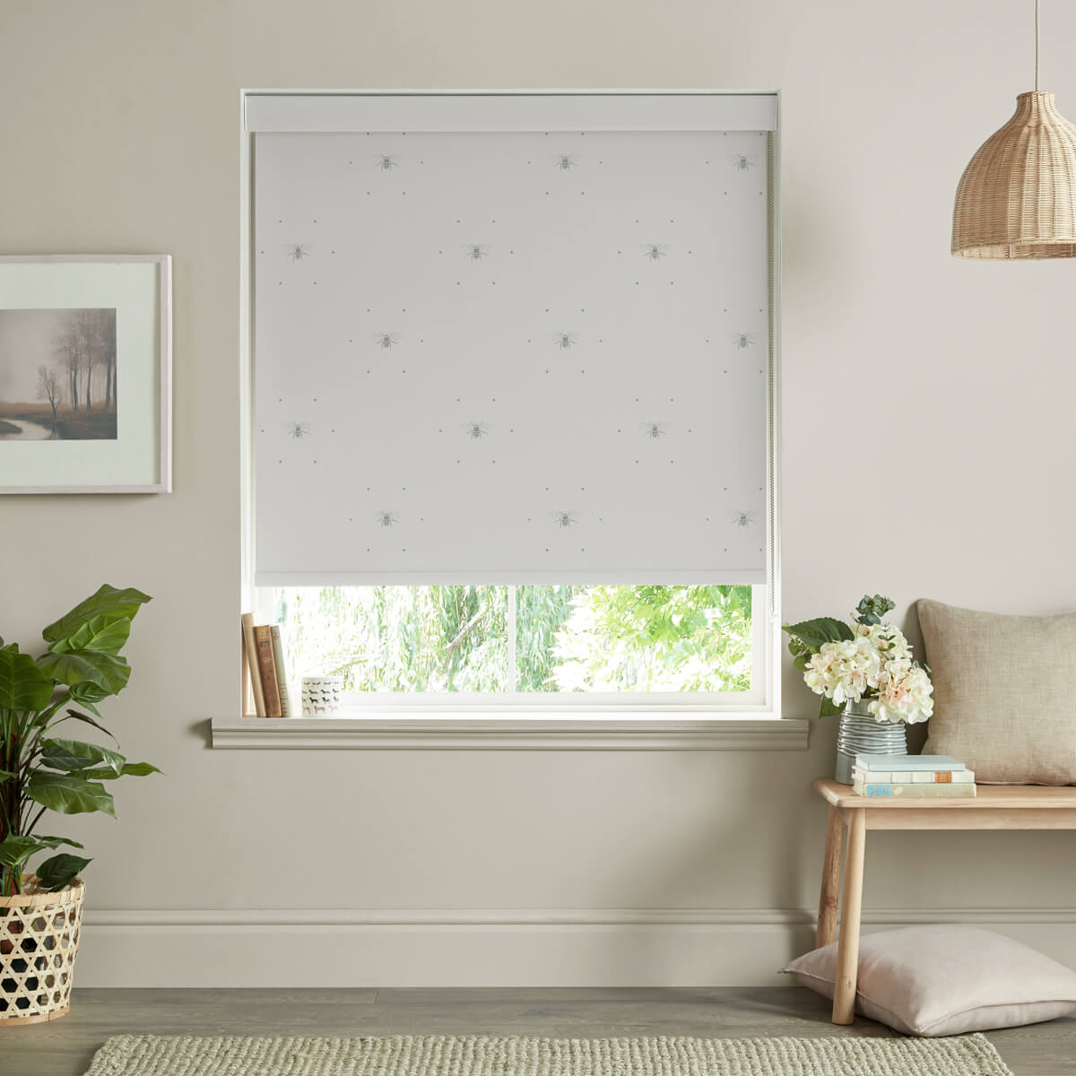 Bees Grey Roller Blind Sample