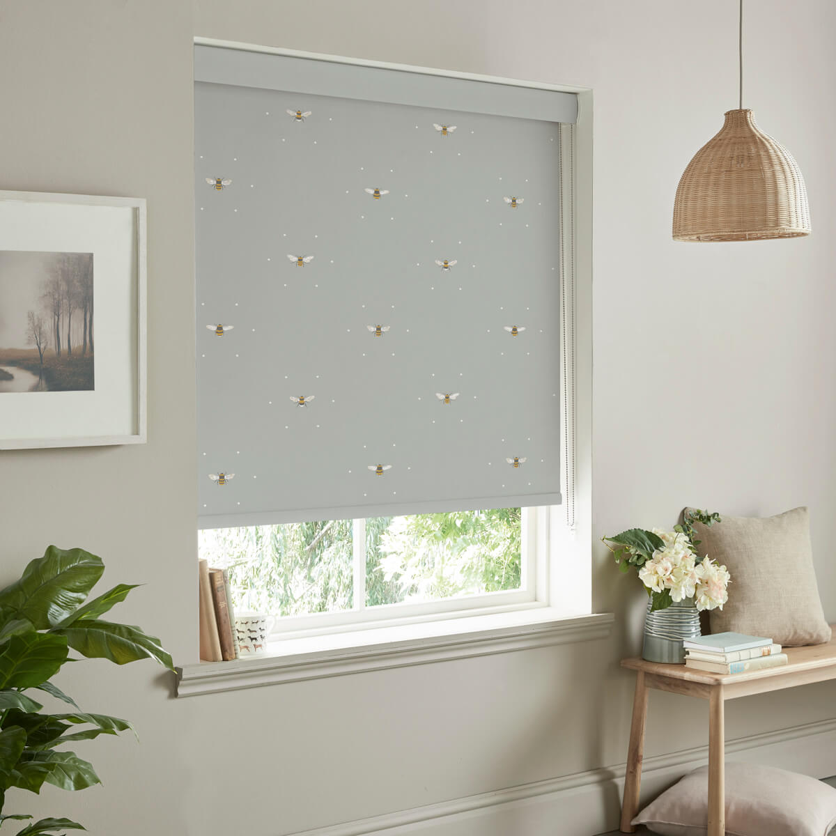 Bees Pale Slate Roller Blind Sample