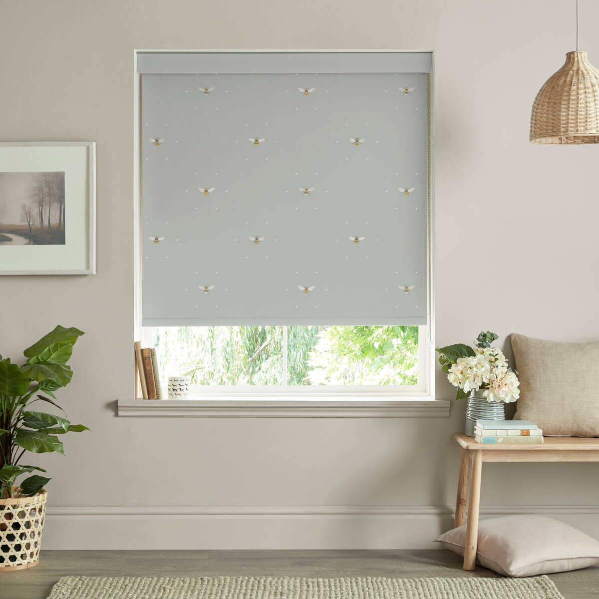 Bees Pale Slate Roller Blind Sample