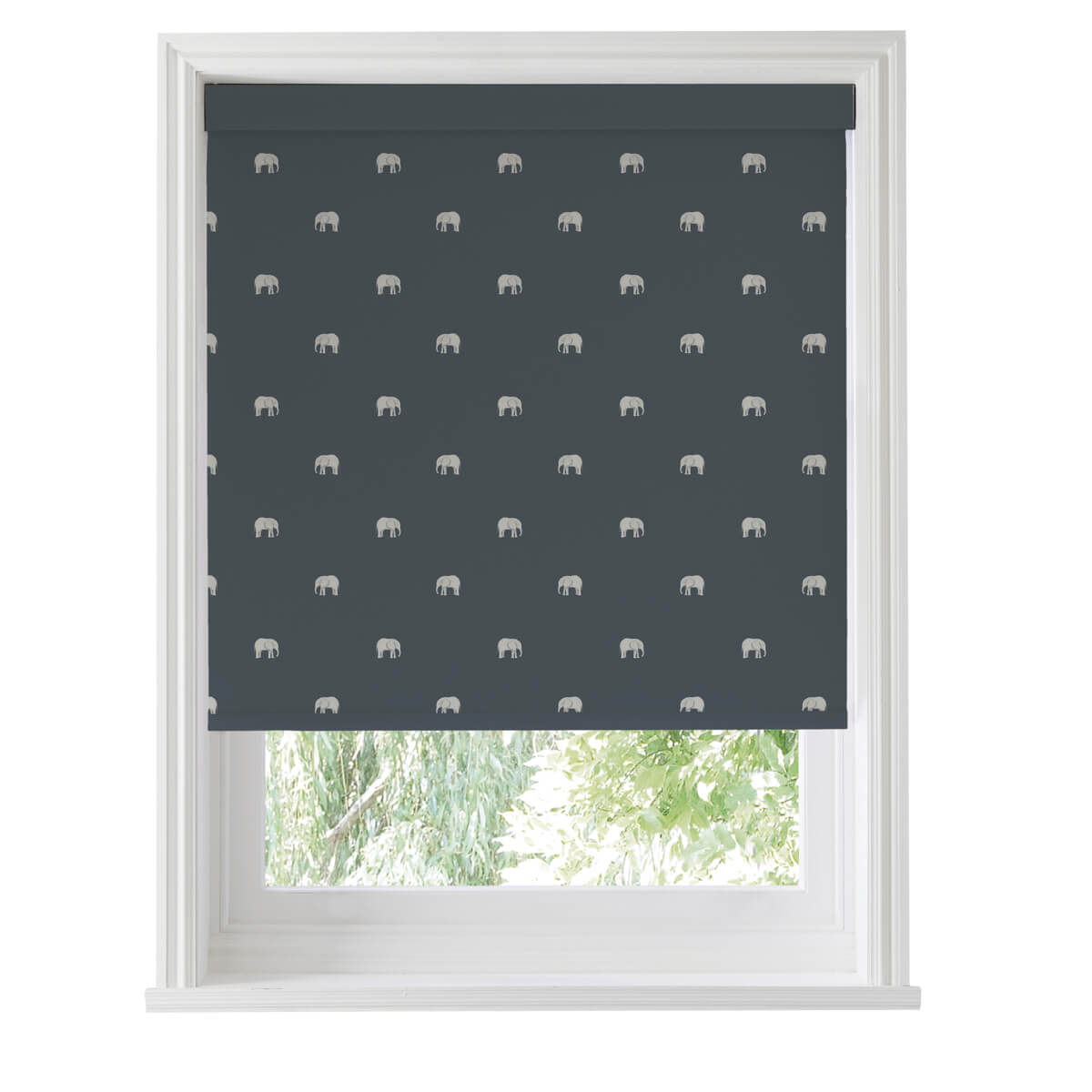 Elephant Deep Navy Roller Blind Sample