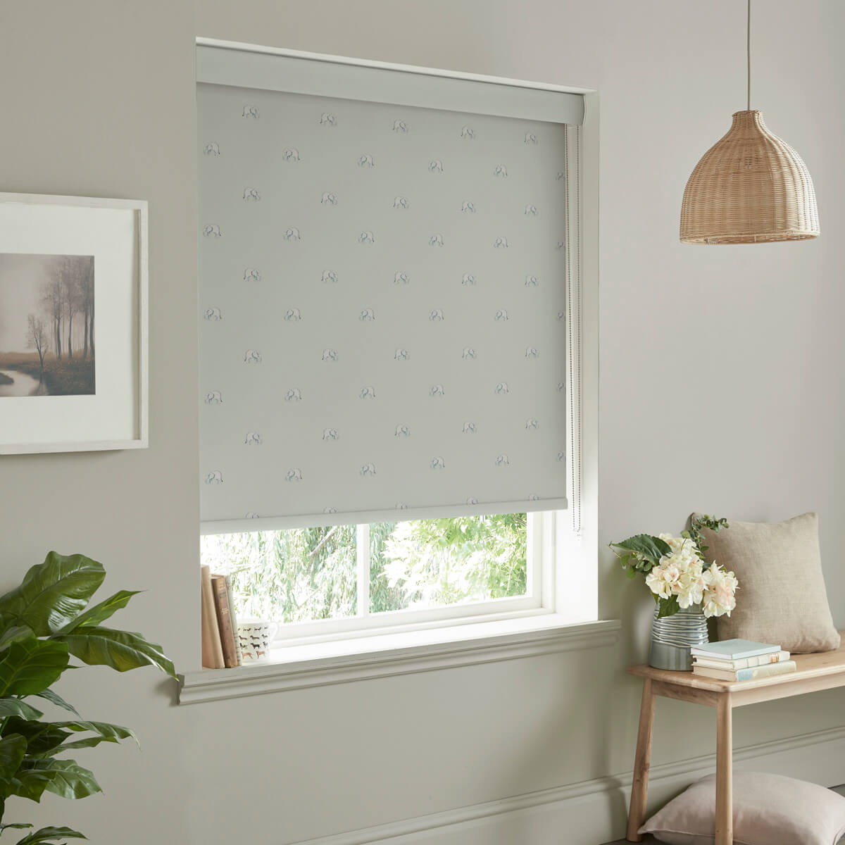 Elephant Green Grey Roller Blind Sample